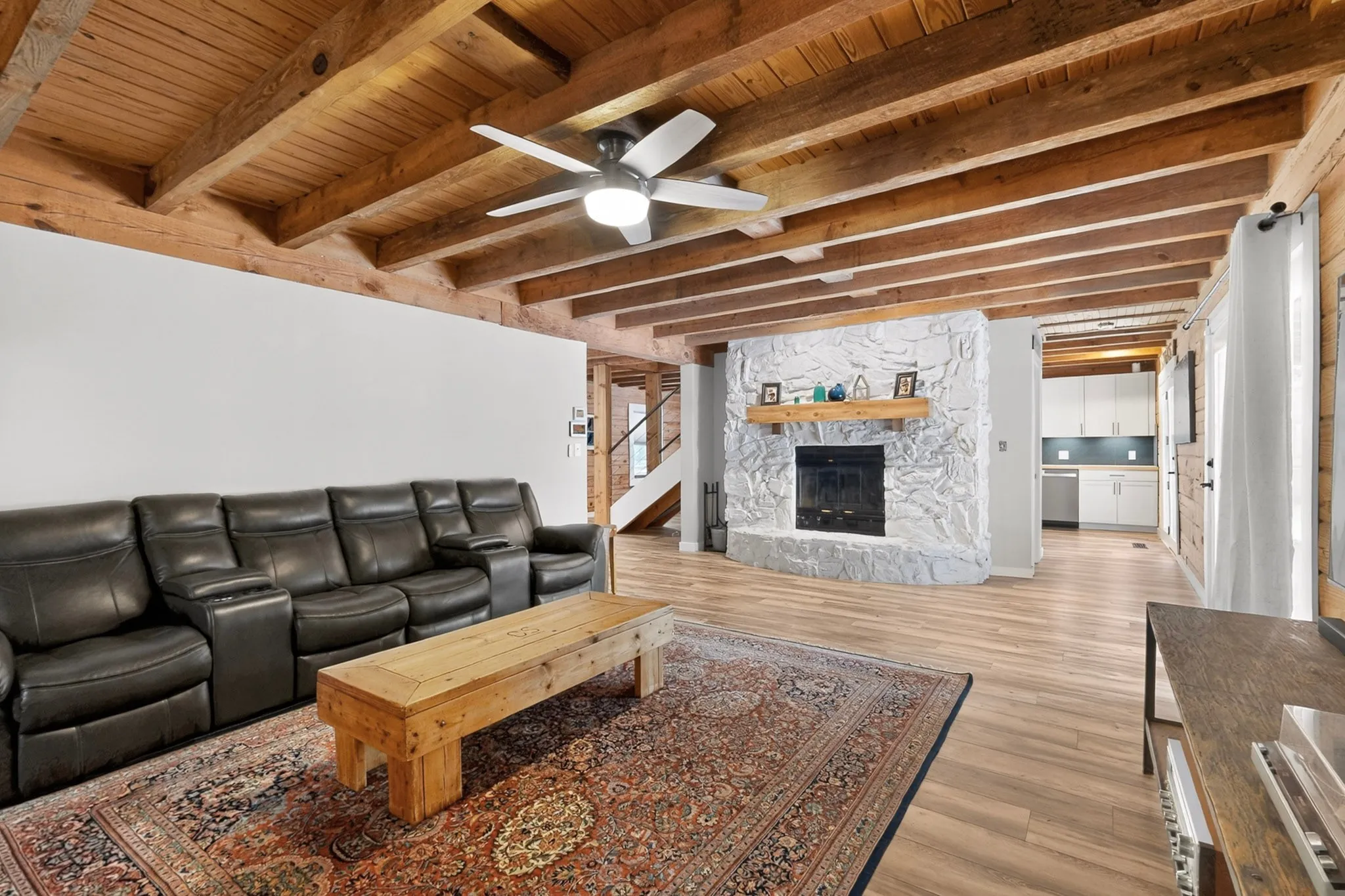 Wood Burning Stone Fireplace