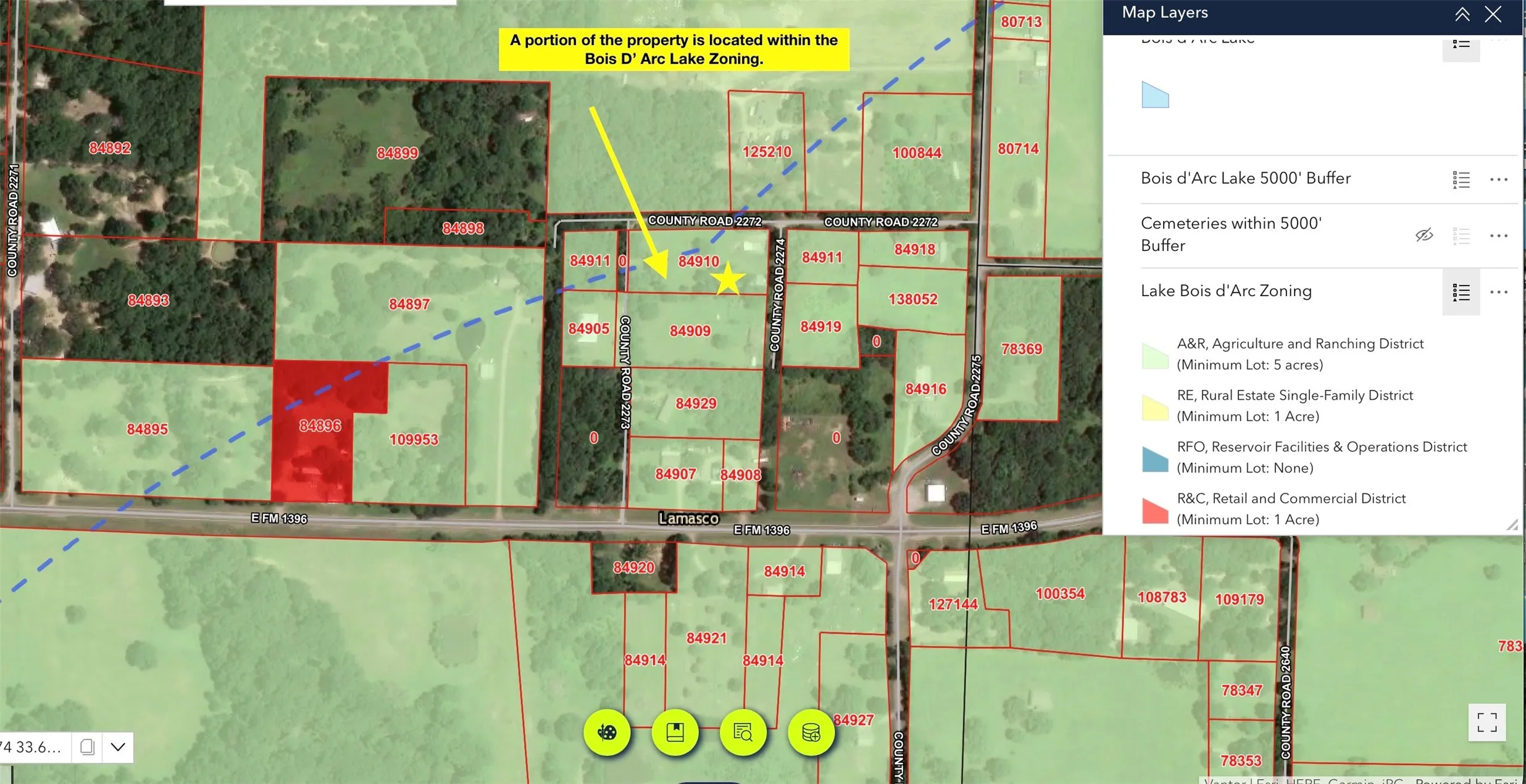 Bois D' Arc Lake zoning map