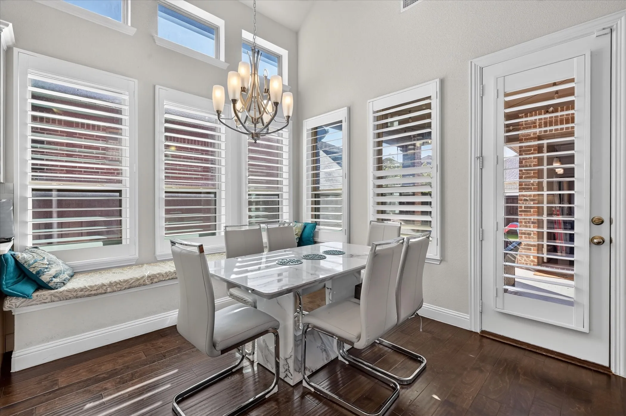 Wood-finish flooring with a built-in window seat