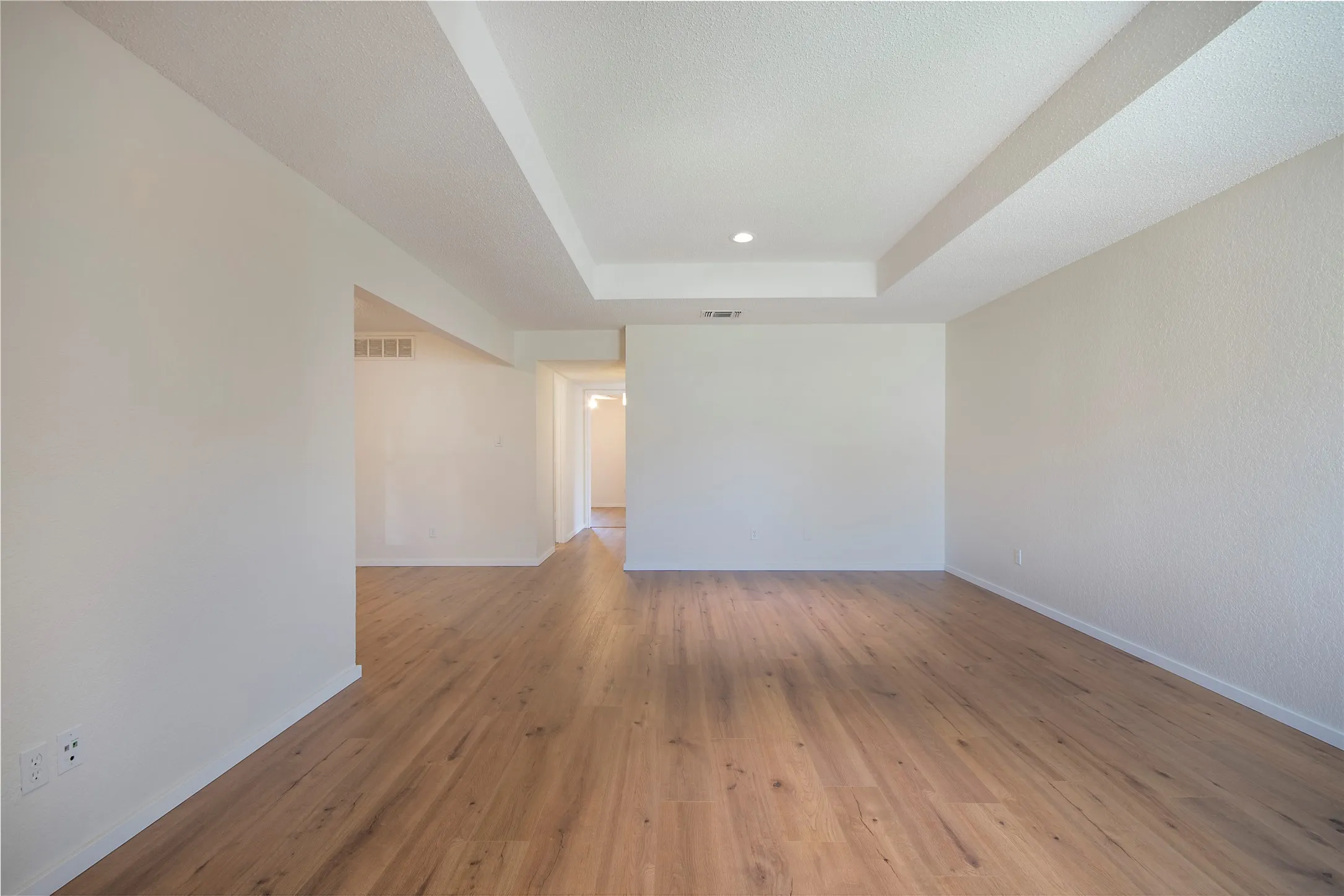 Wood-finish flooring and recessed lighting