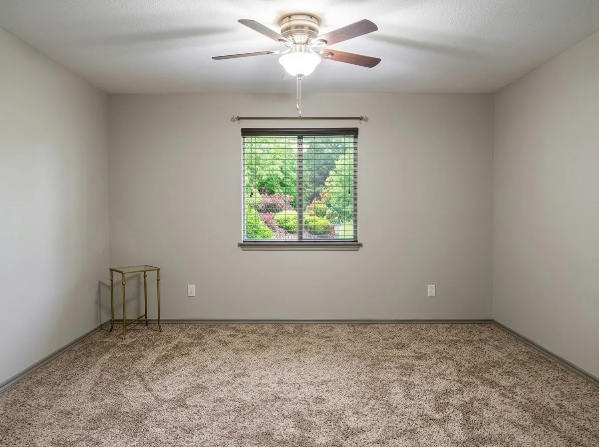 Neutral wall tones with a window featuring horizontal blinds