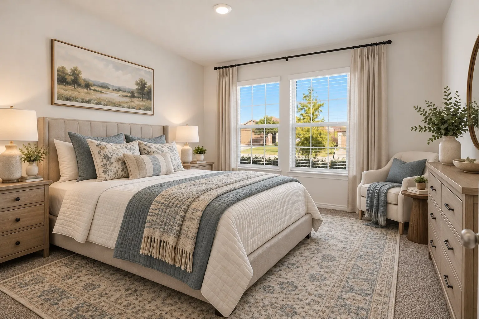 Virtually staged front bedroom.