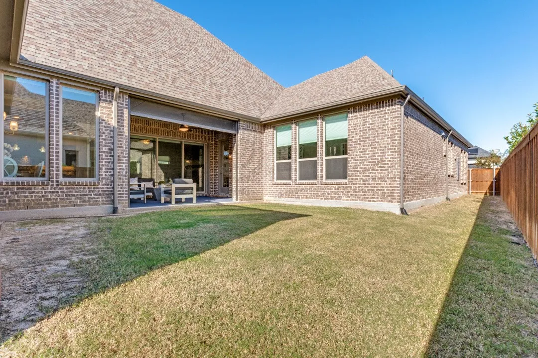 side yard and patio