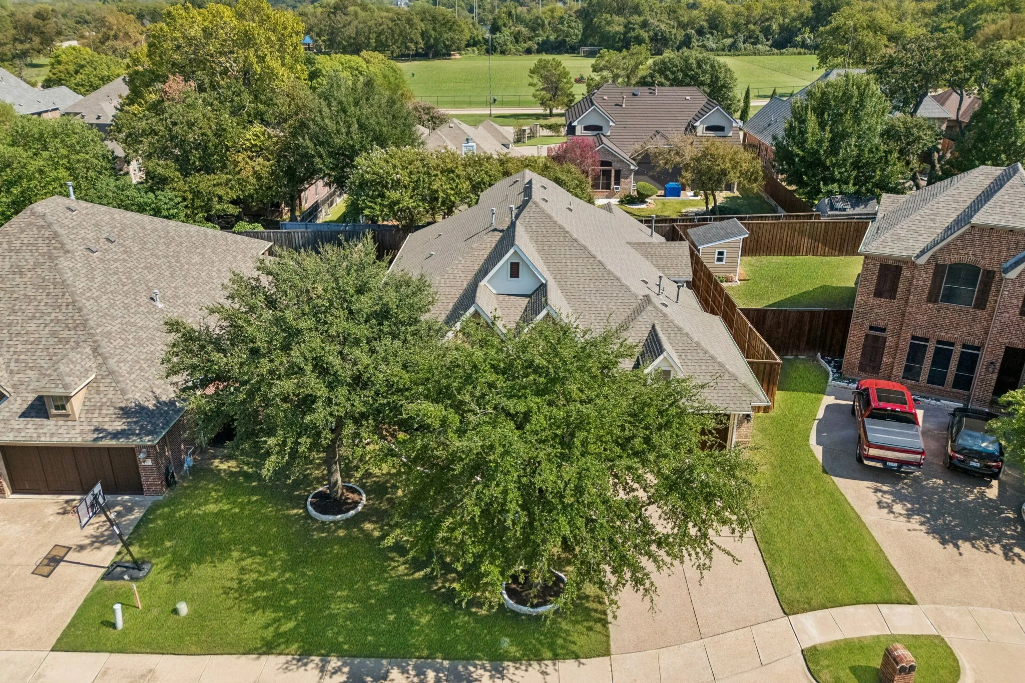 Aerial view of the front of the house.
