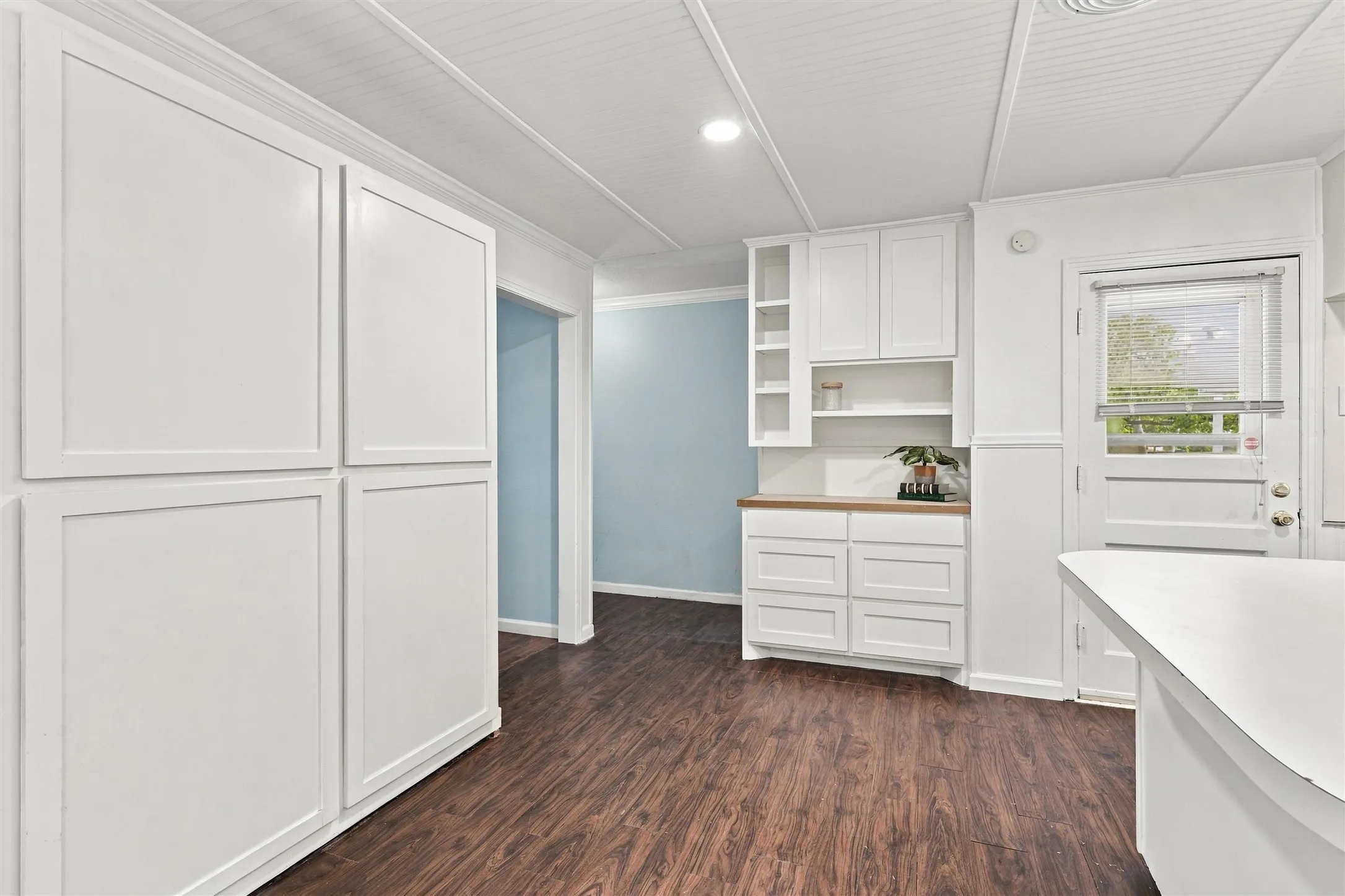 Coffee bar, additional seating and custom built storage