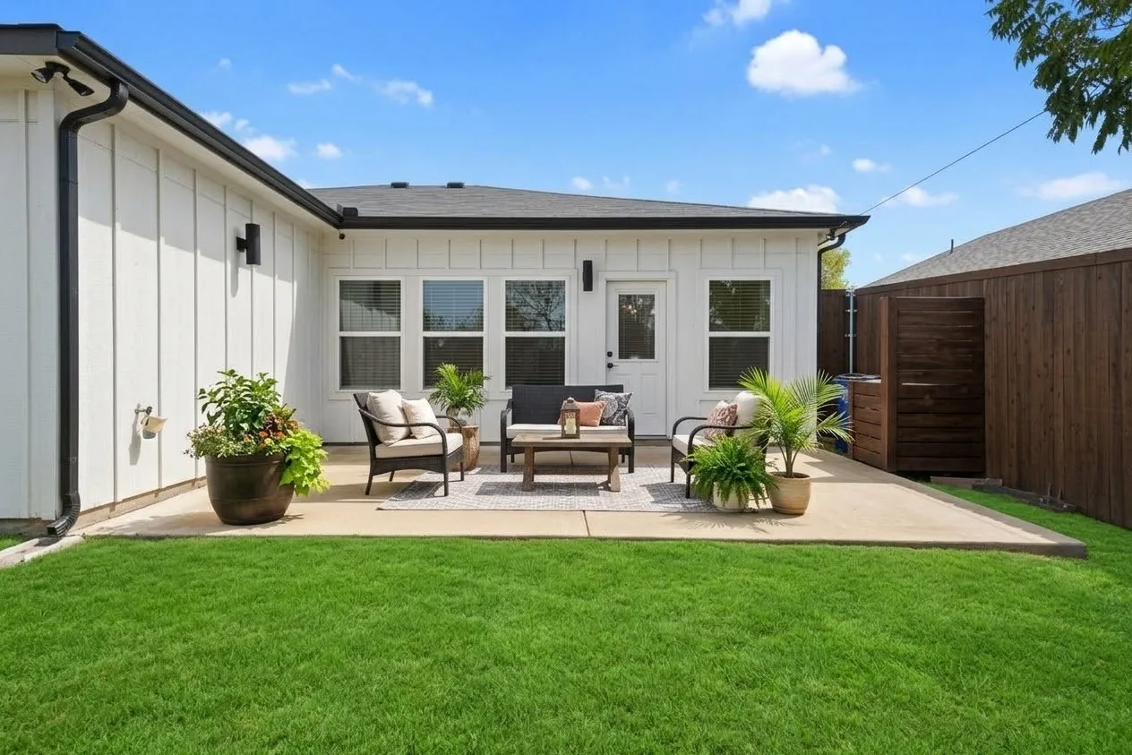 Patio staged and grass digitally enhanced