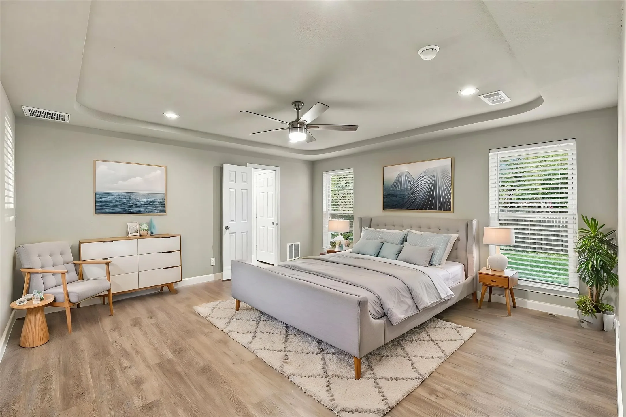 Virtually staged primary bedroom