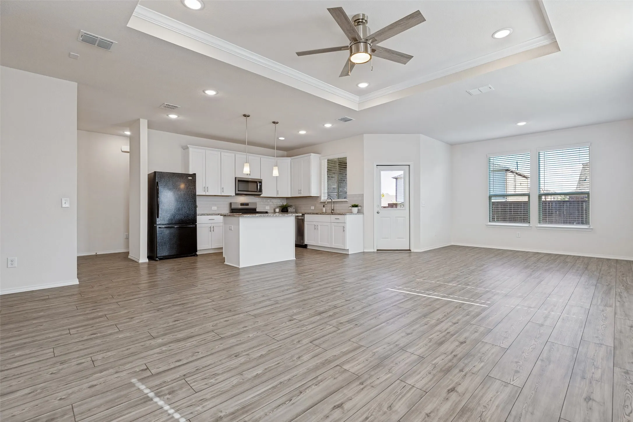 Open living, kitchen and dining ares