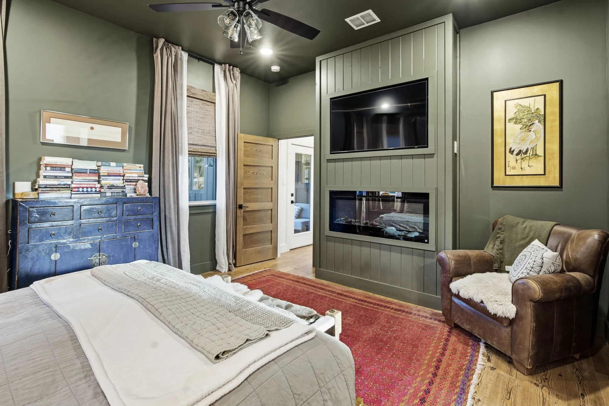 Primary bedroom electric fireplace