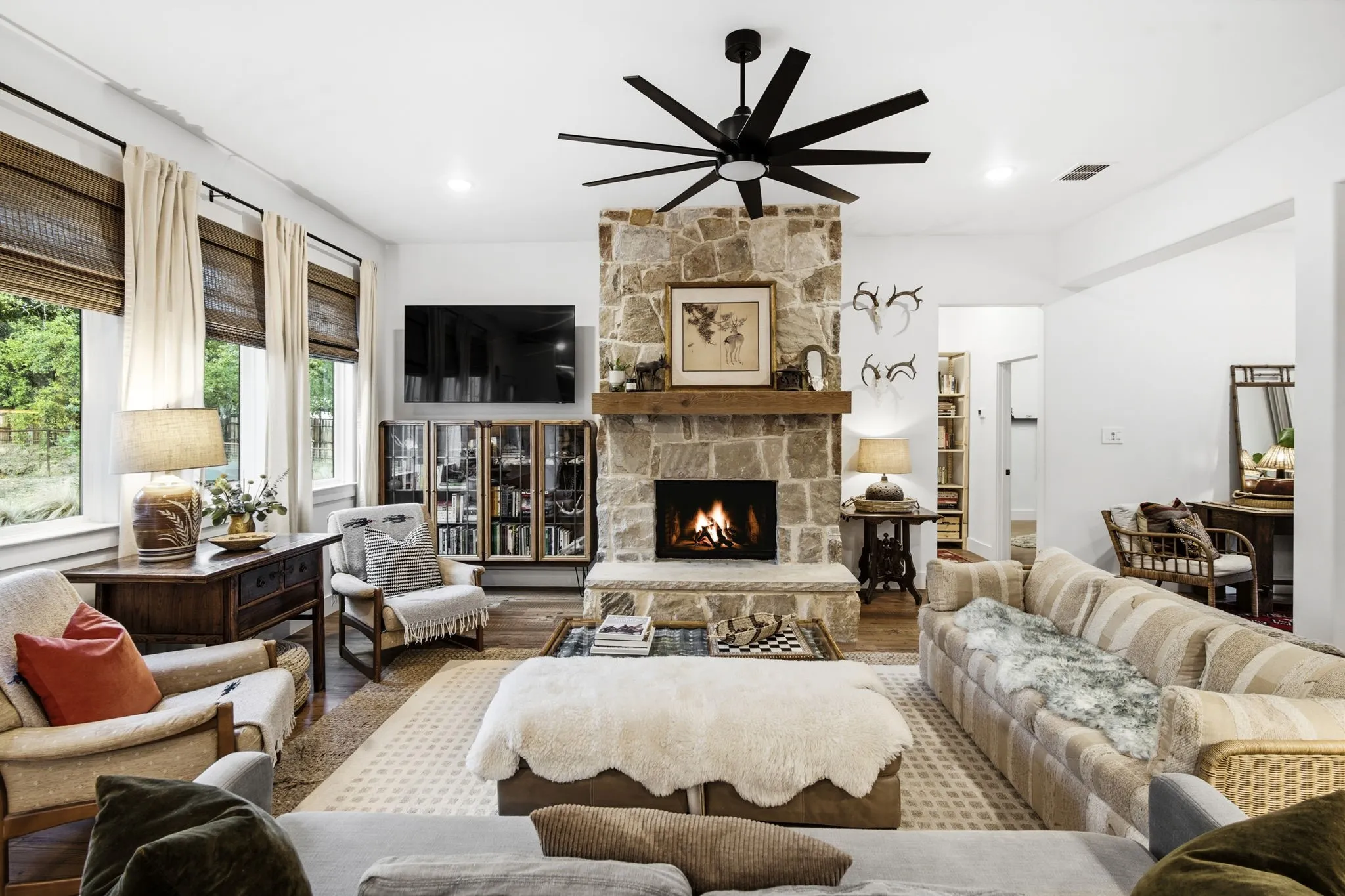 Custom stone fireplace
