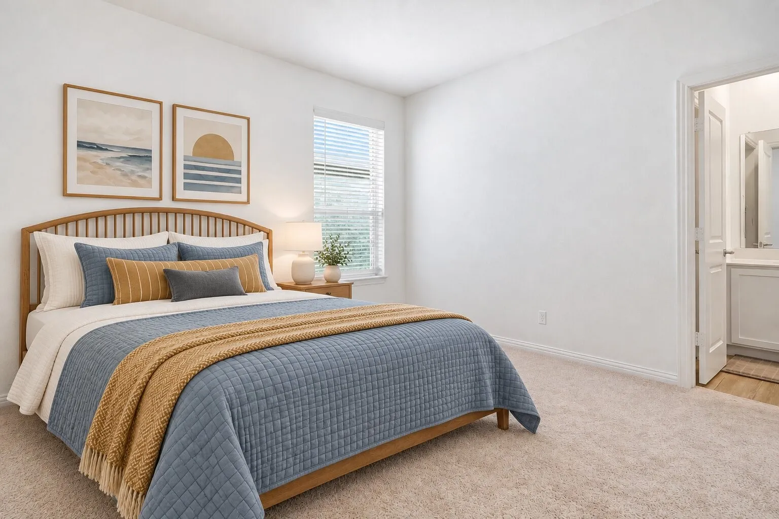 Secondary bedroom with en suite bathroom; Photo has been digitally enhanced and/or virtually staged using AI.