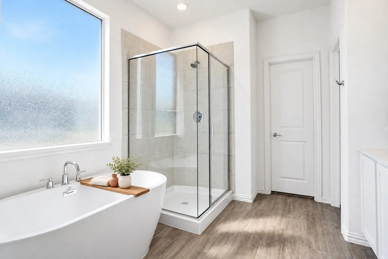 Primary Bathroom; Photo has been digitally enhanced and/or virtually staged using AI.