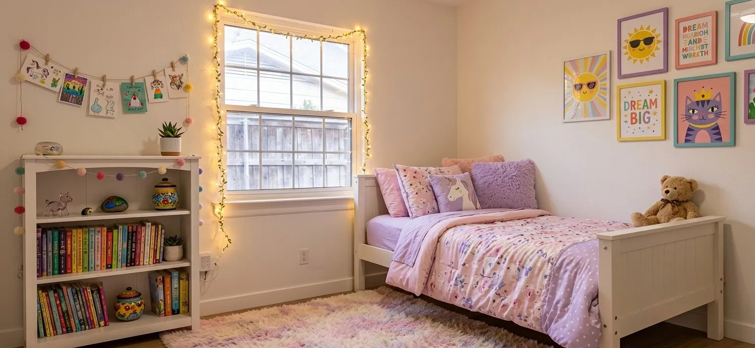 Bedroom featuring neutral-toned walls, wood-finish flooring, and a multi-pane window