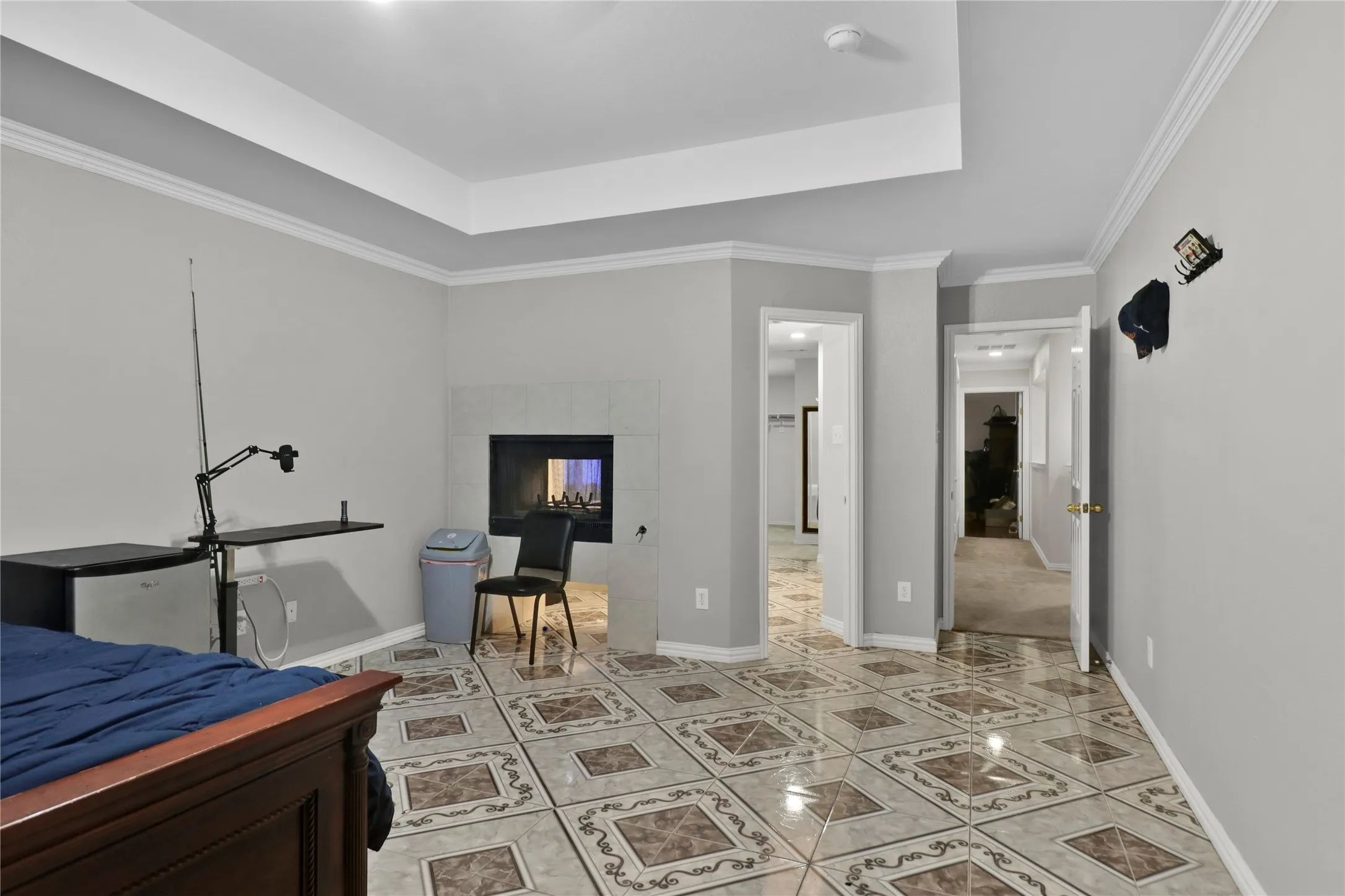 Master suite with double sided fireplace.