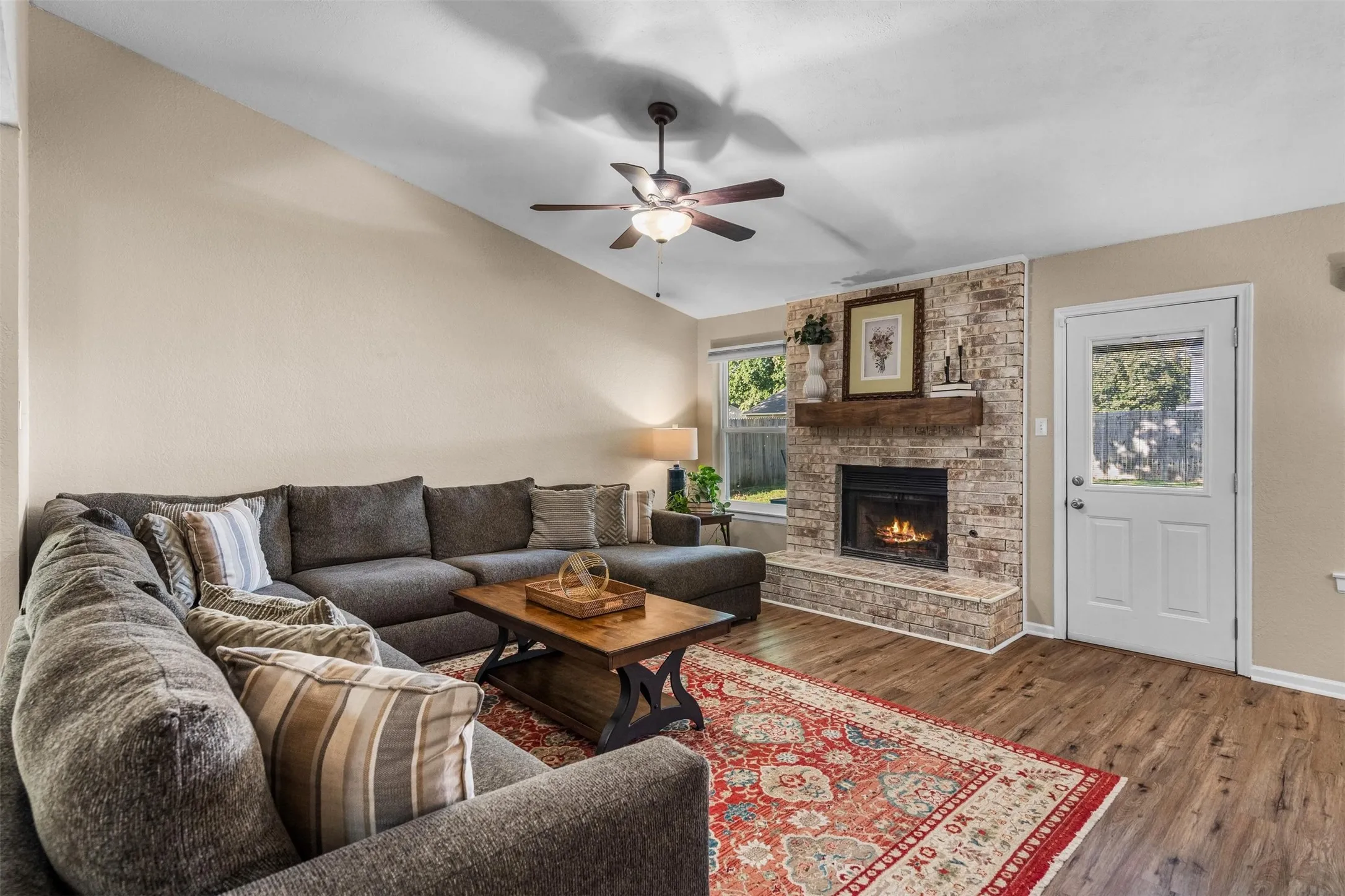 The living room opens to the backyard.