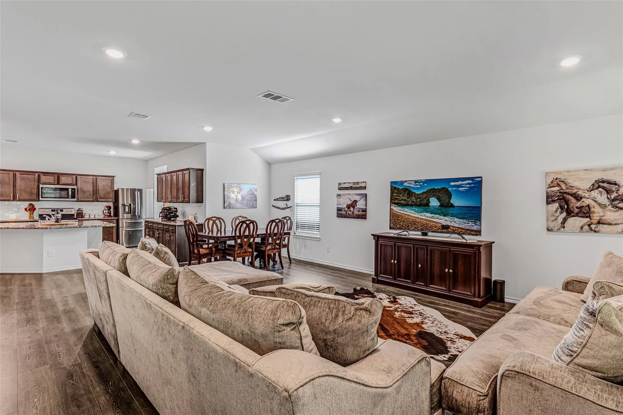 Living room featuring dark wood-type flooring
