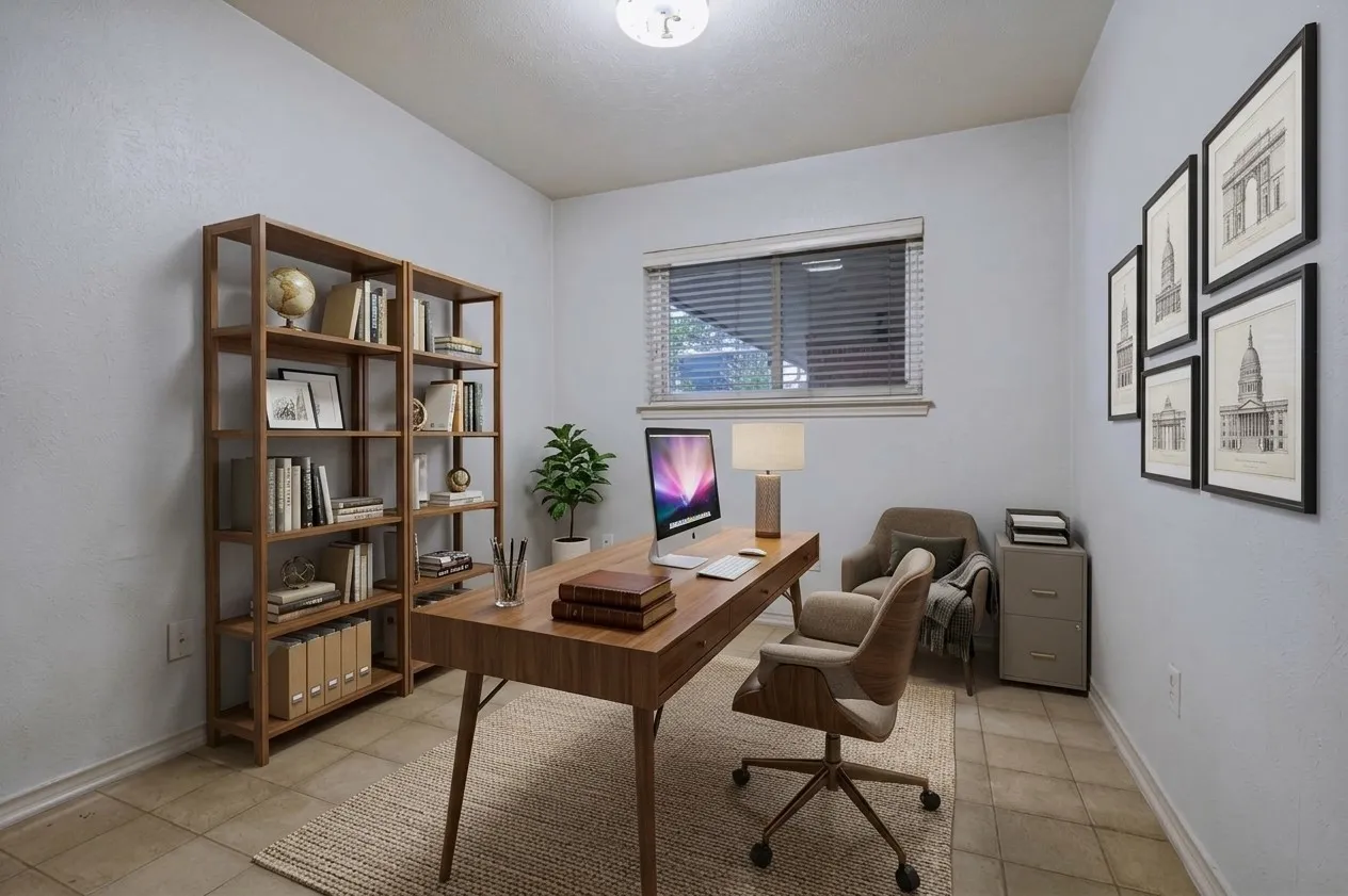 Bedroom 4 has been virtually staged as an office