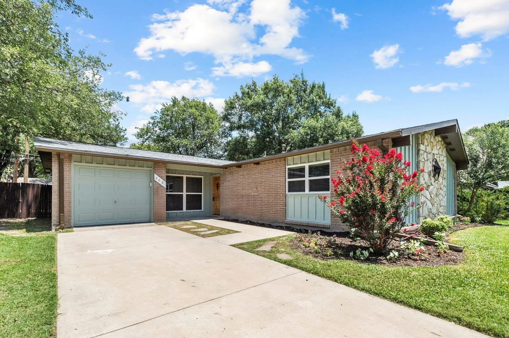 3 bedrooms, 2 full bathrooms, one car garage.