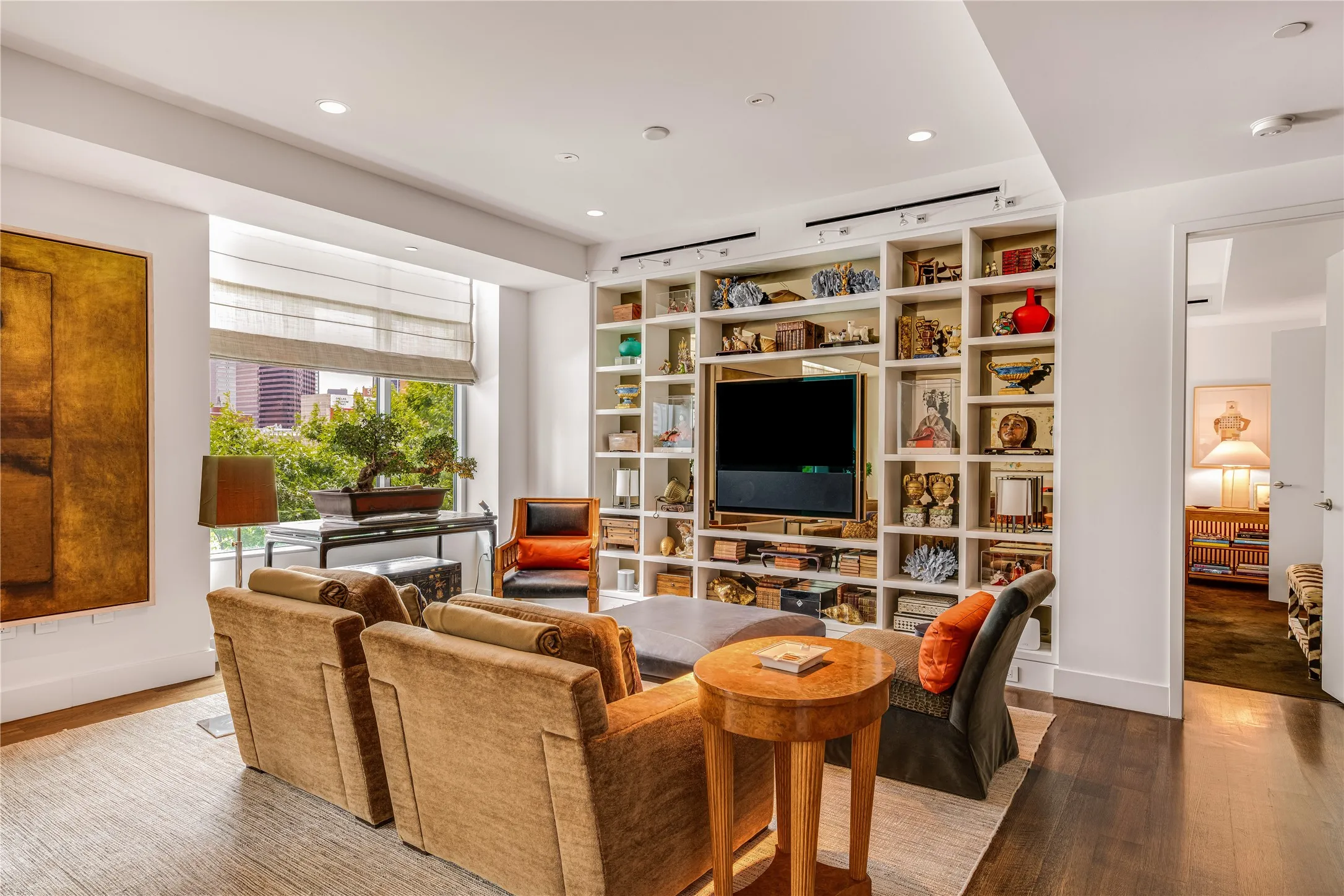 One seating area in the living room.