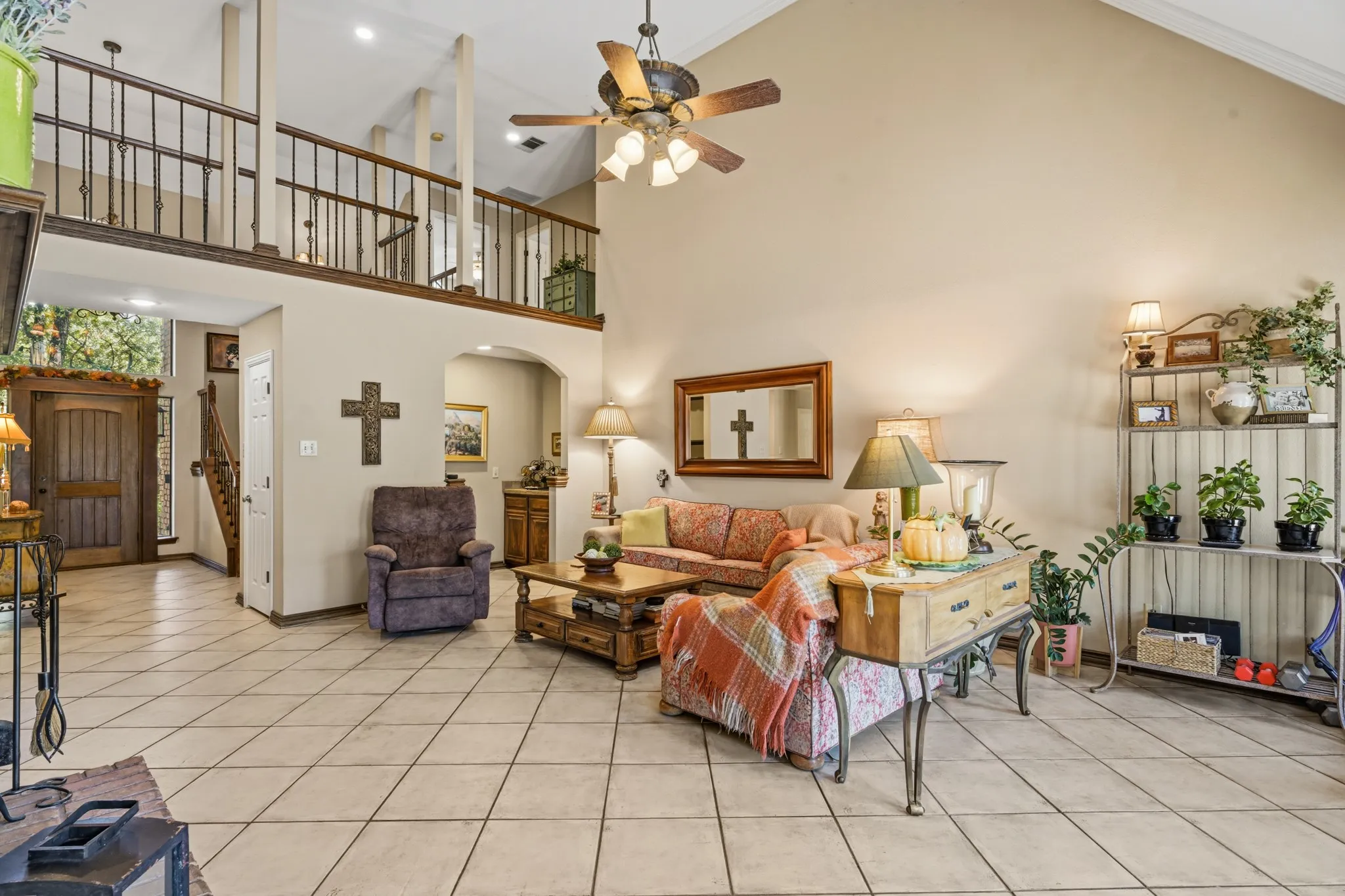 Generous seating space and classic architectural details make this an ideal gathering area for relaxing or entertaining.