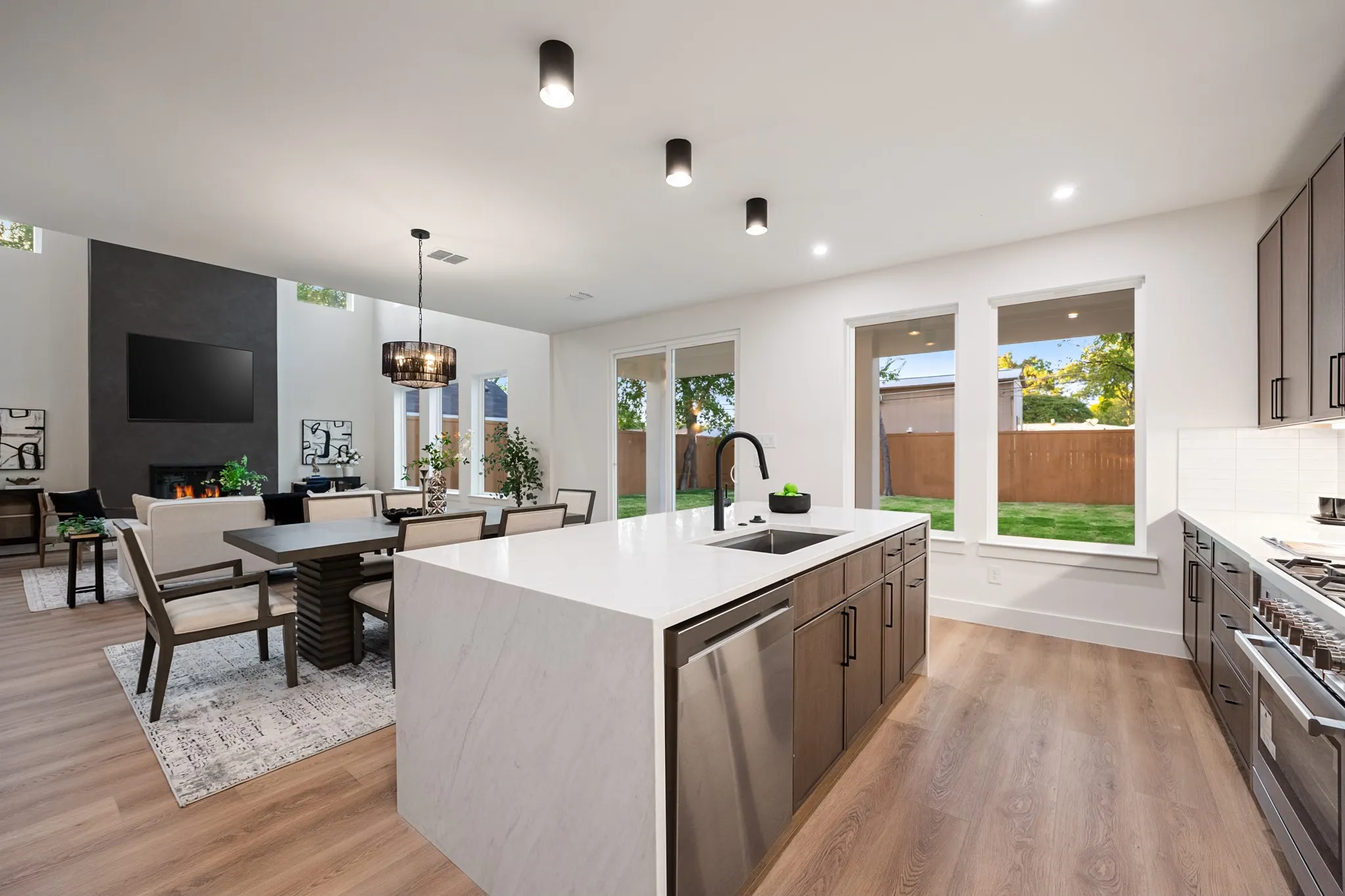 Stunning waterfall island in the kitchen.