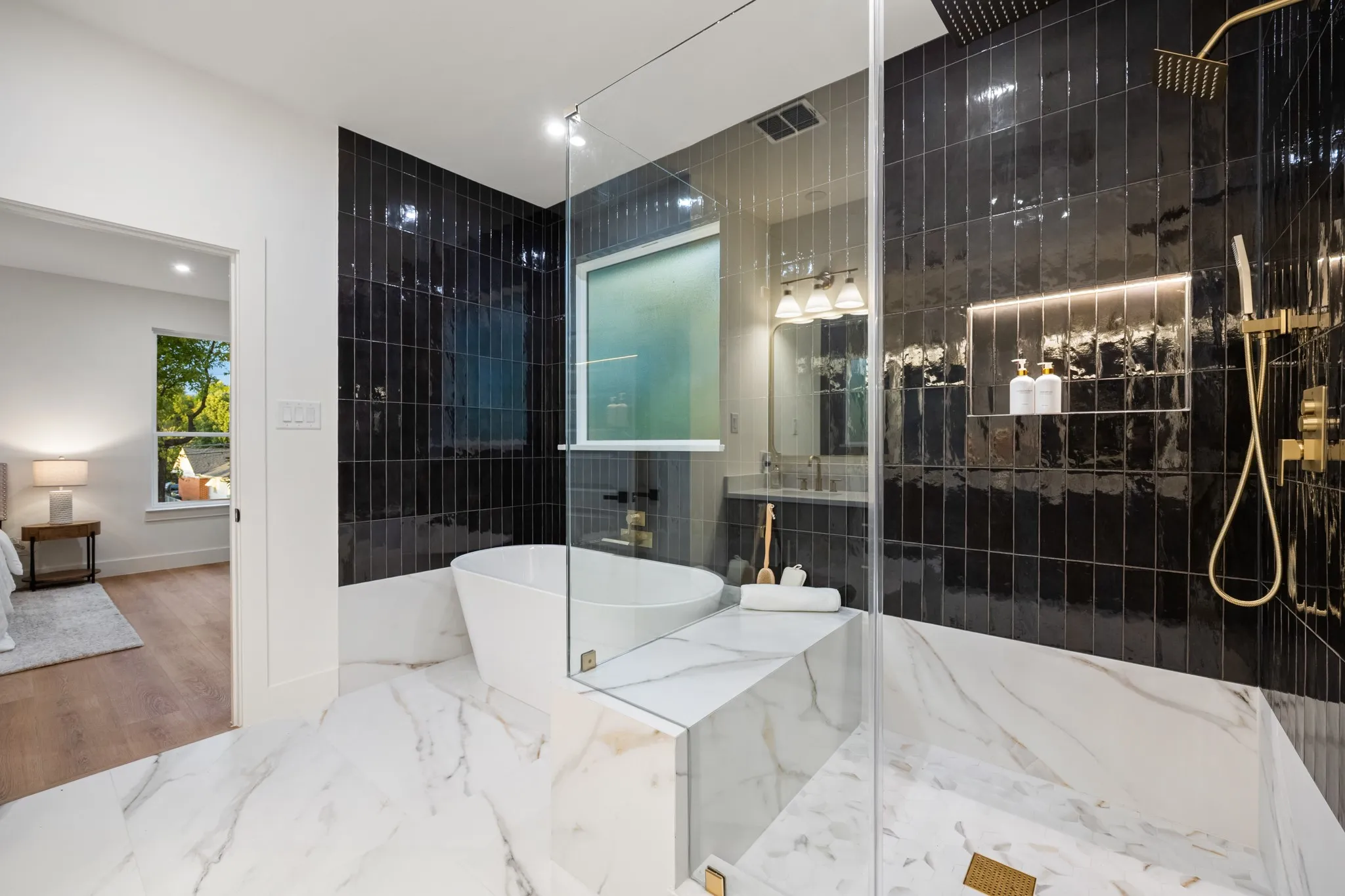 Custom ambient lighting in the shower.