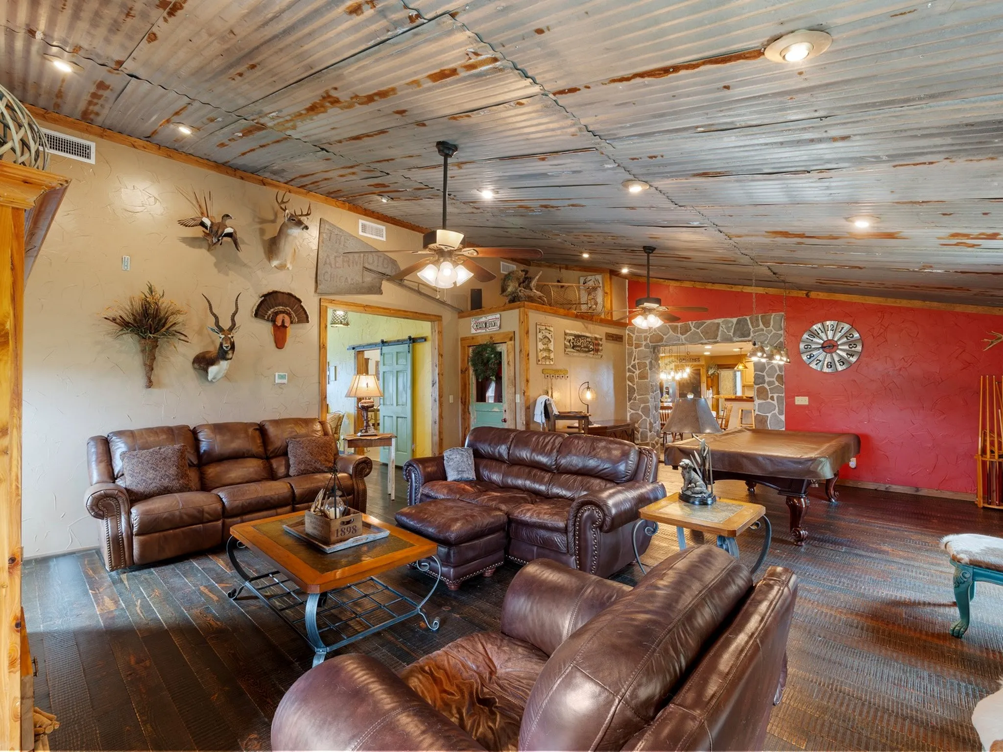 Corrugated metal ceiling with recessed lighting