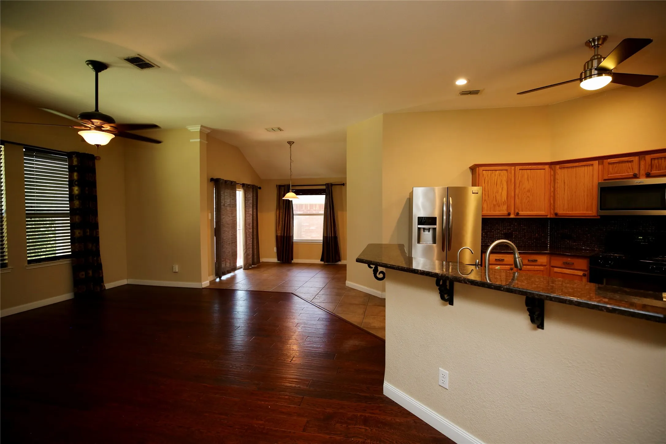 Kitchen, living area and breakfast area
