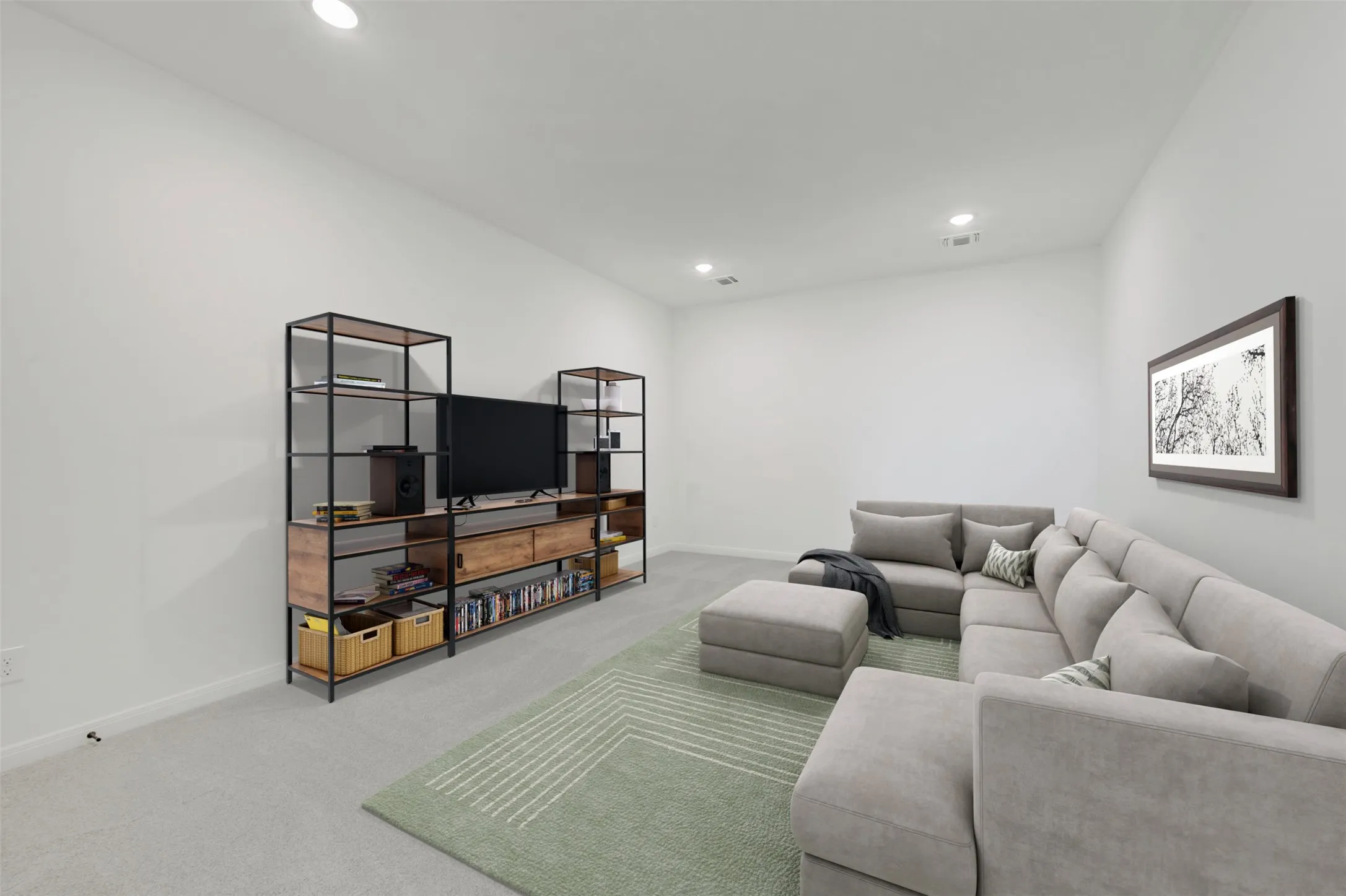 Interior room featuring neutral wall paint, recessed lighting, and wall-to-wall carpeting