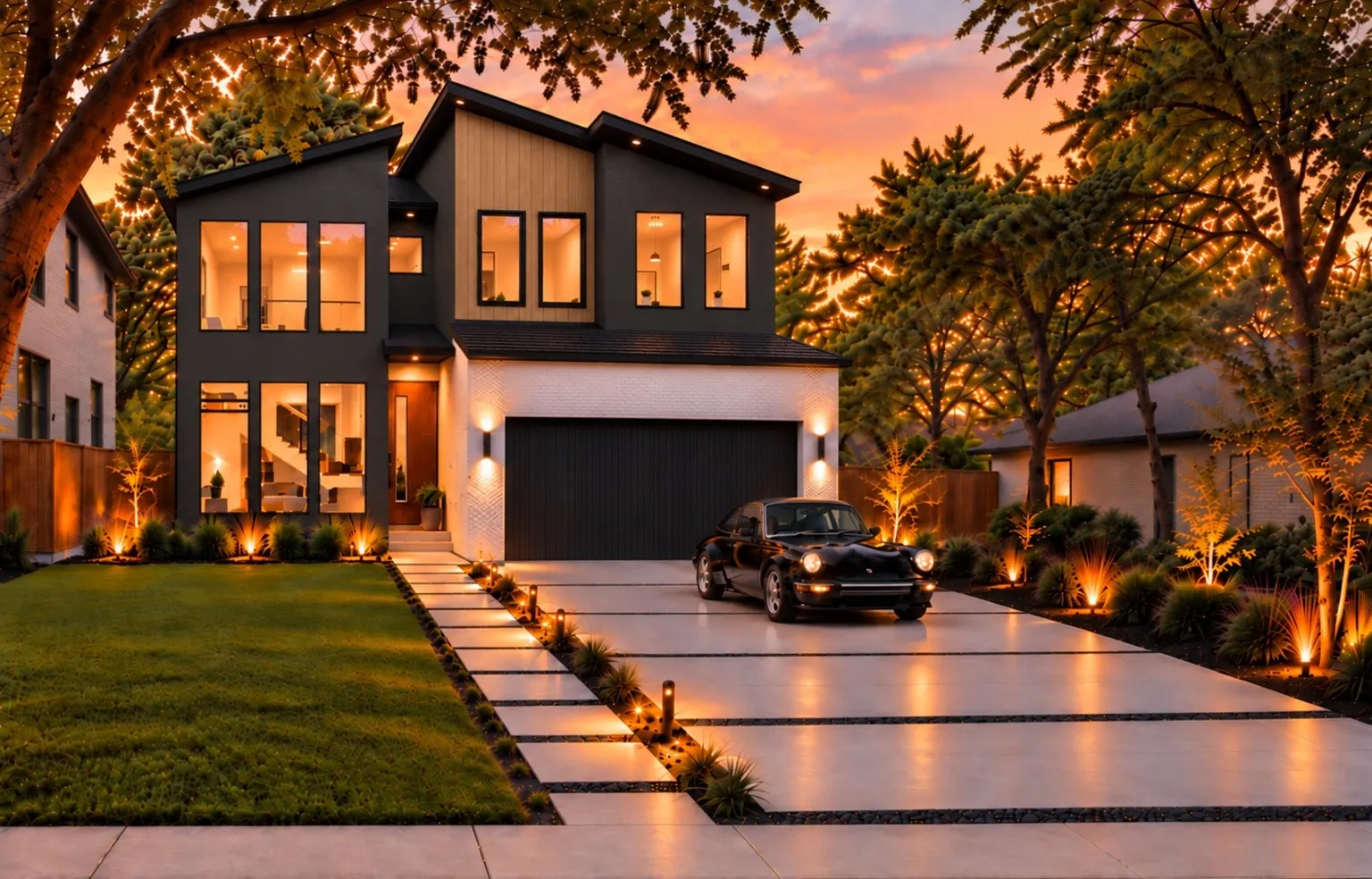 Introducing Silver Lining, part of The Canopy Collection. Striking modern architecture, dramatic rooflines, and expansive windows make a bold first impression beneath the trees of Little Forest Hills.