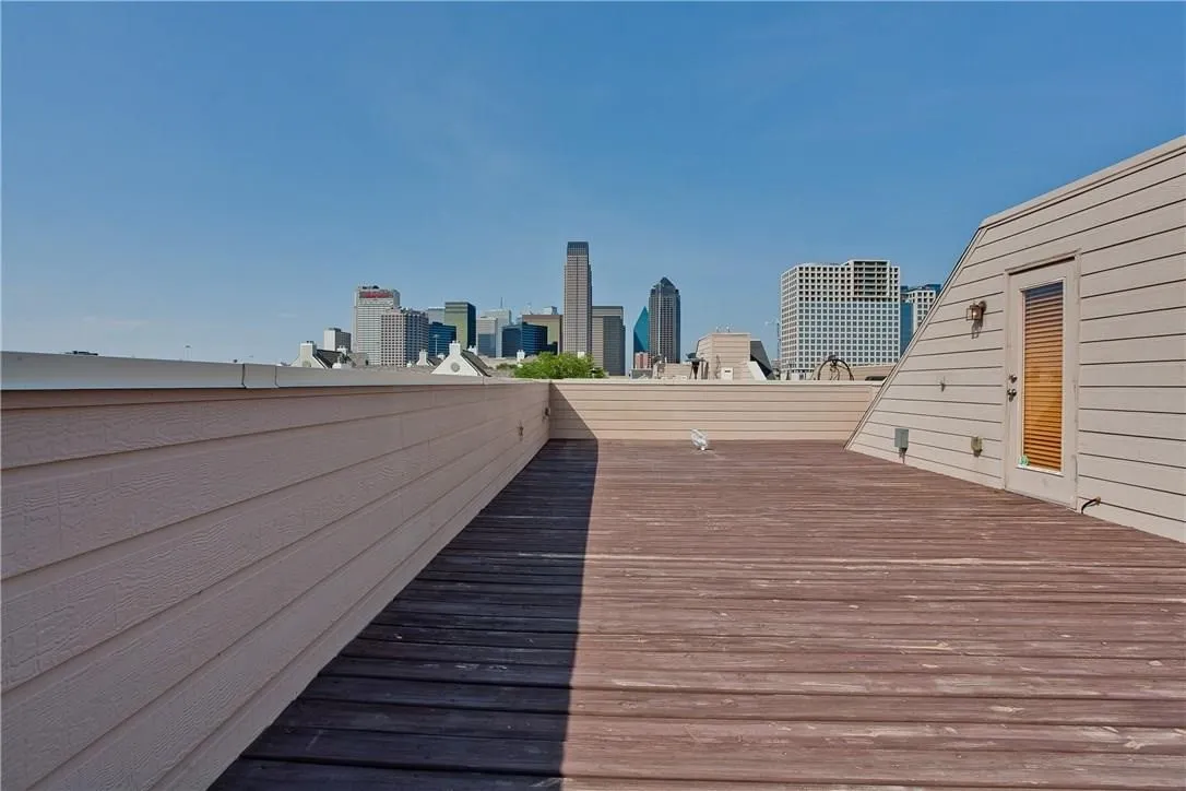 Dallas downtown city skyline view from rooftop deck