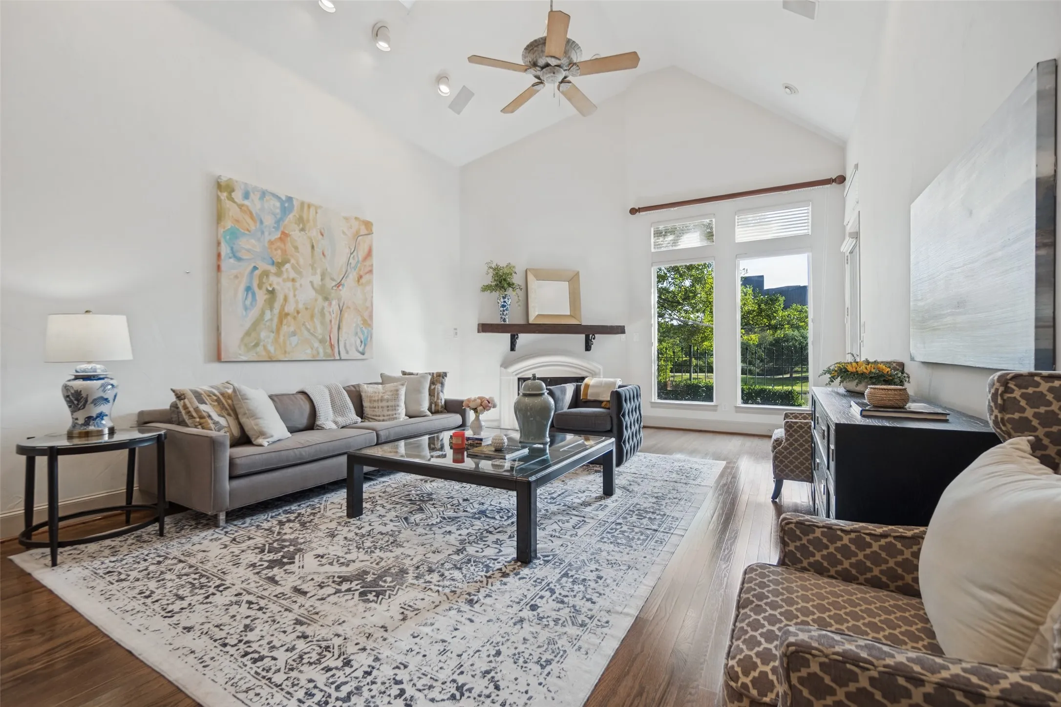 Living room with cathedral ceilings