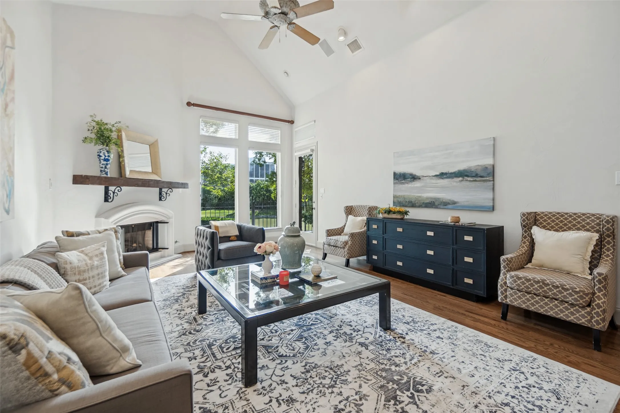 Living room with views of lake