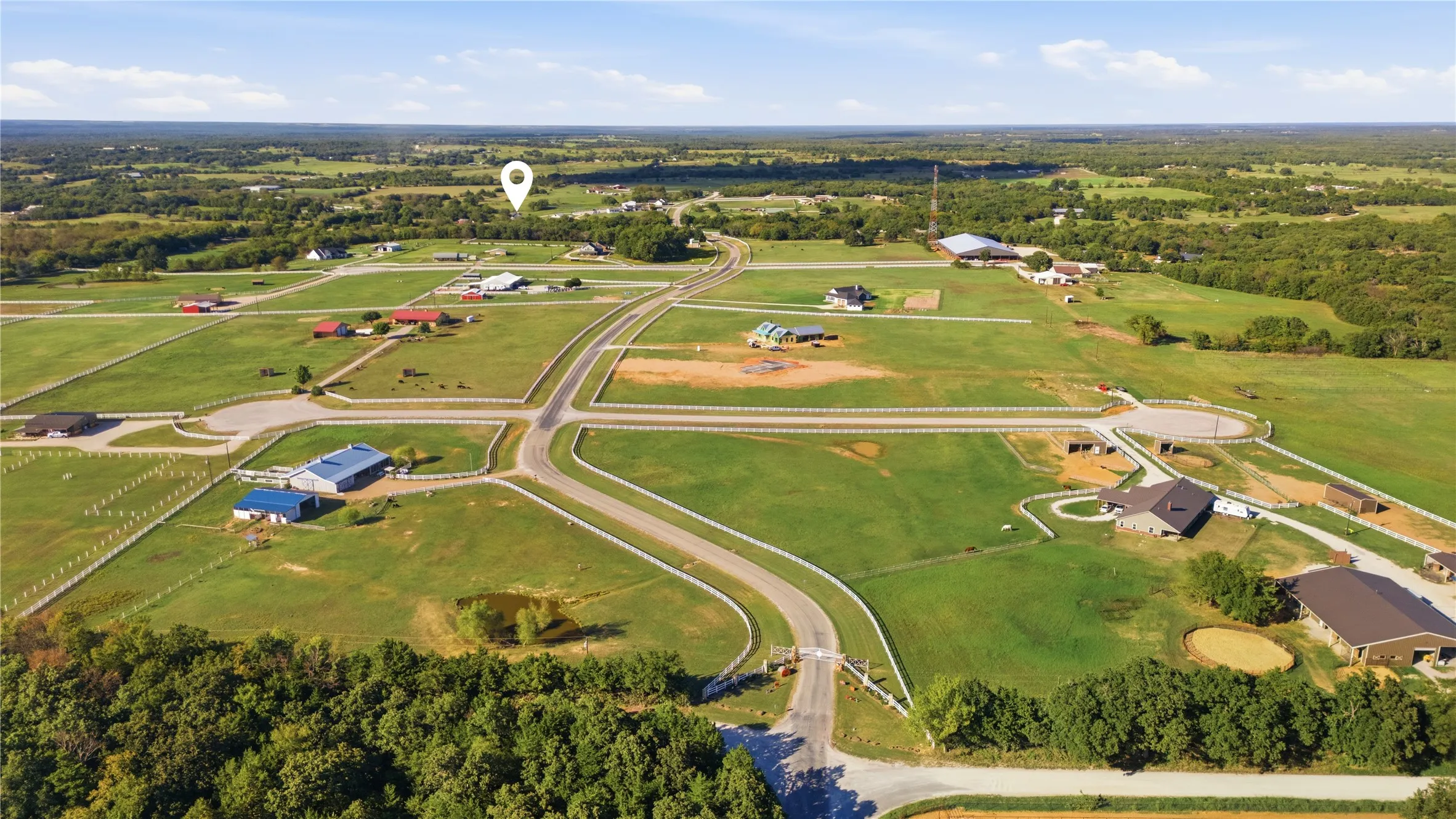 Overview of lovely horse community with 300 x 140 covered arena.