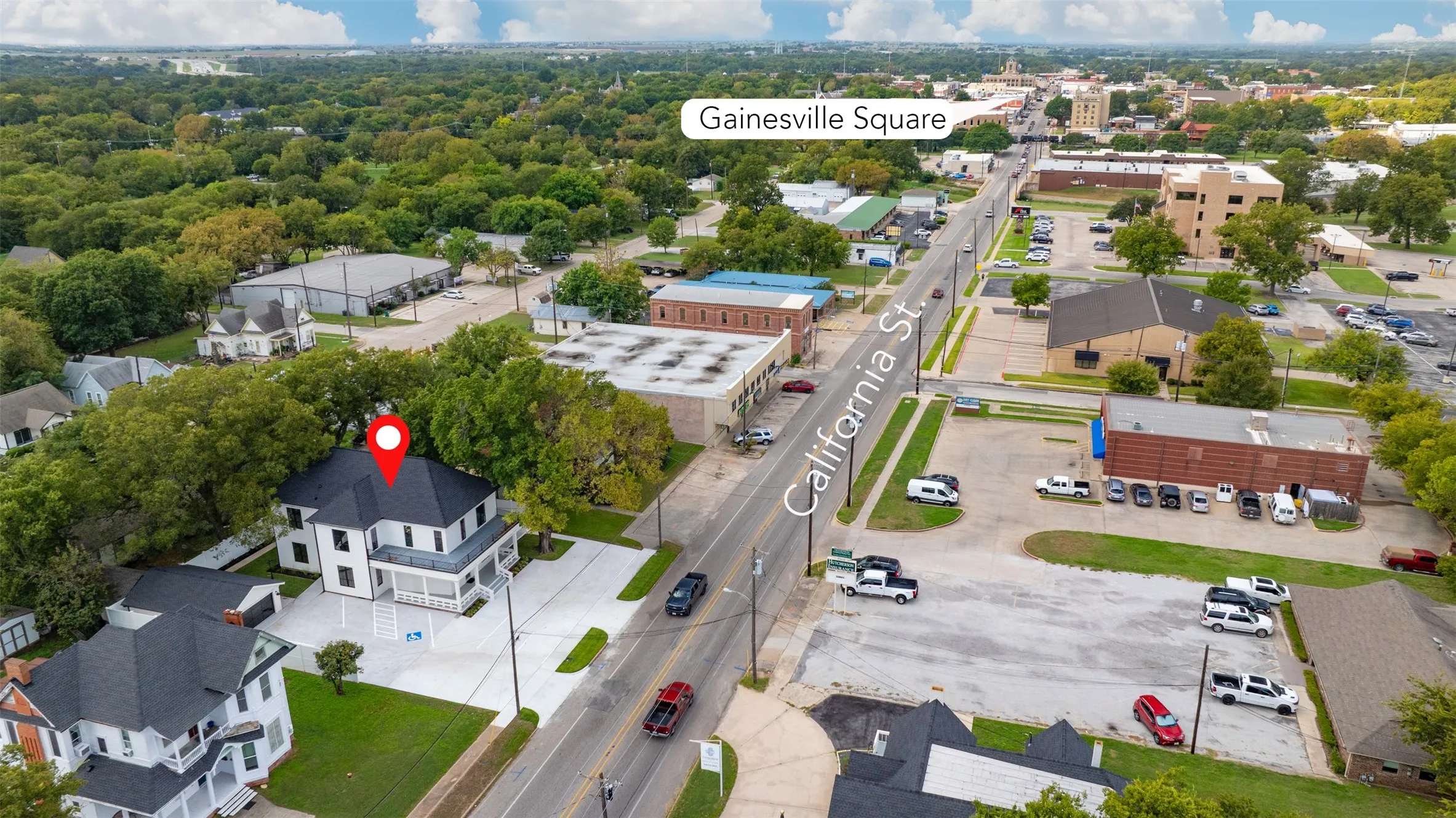 Aerial perspective featuring proximity to the Gainesville Downtown Square
