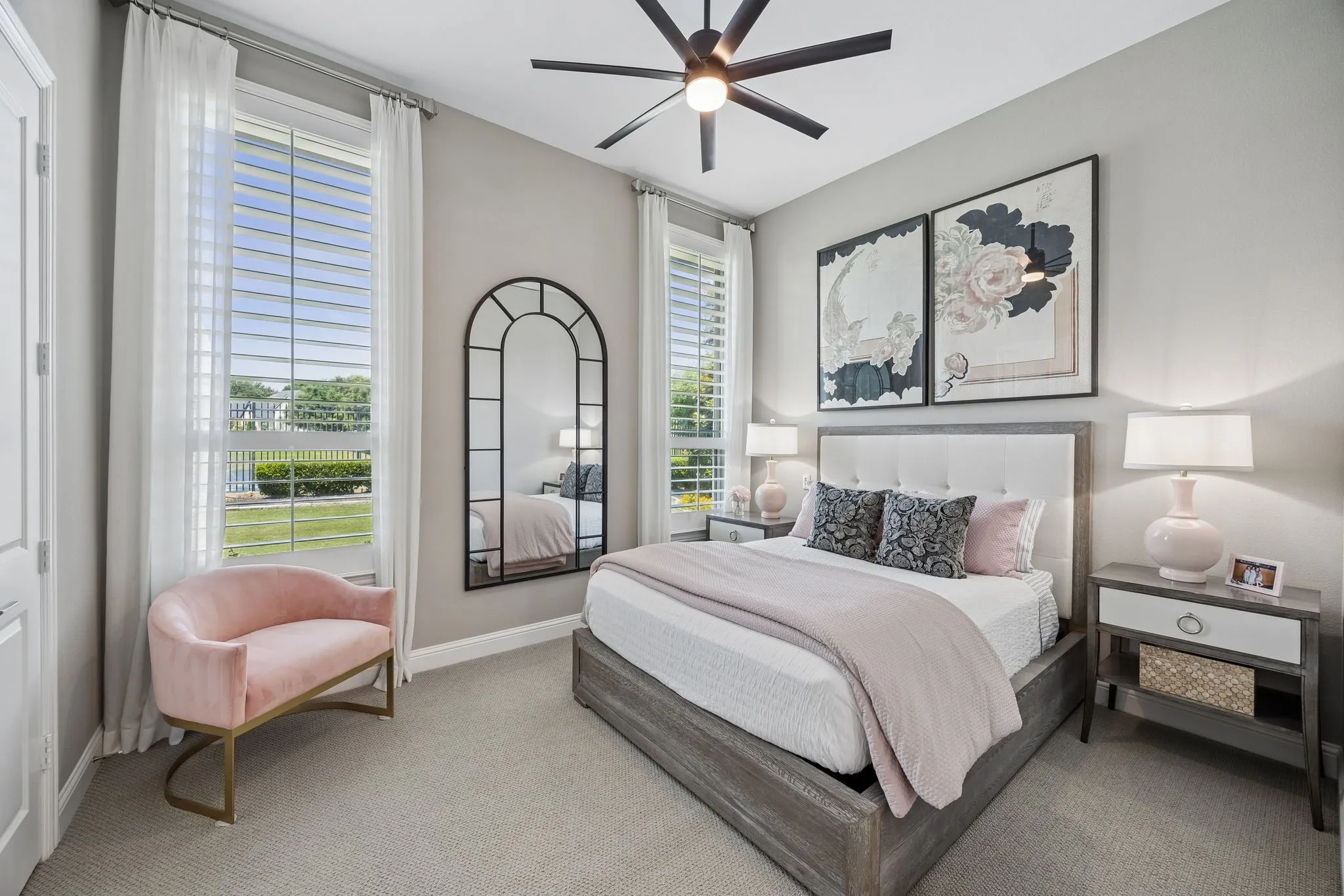 Guest bedroom downstairs and on opposite side of home for privacy.