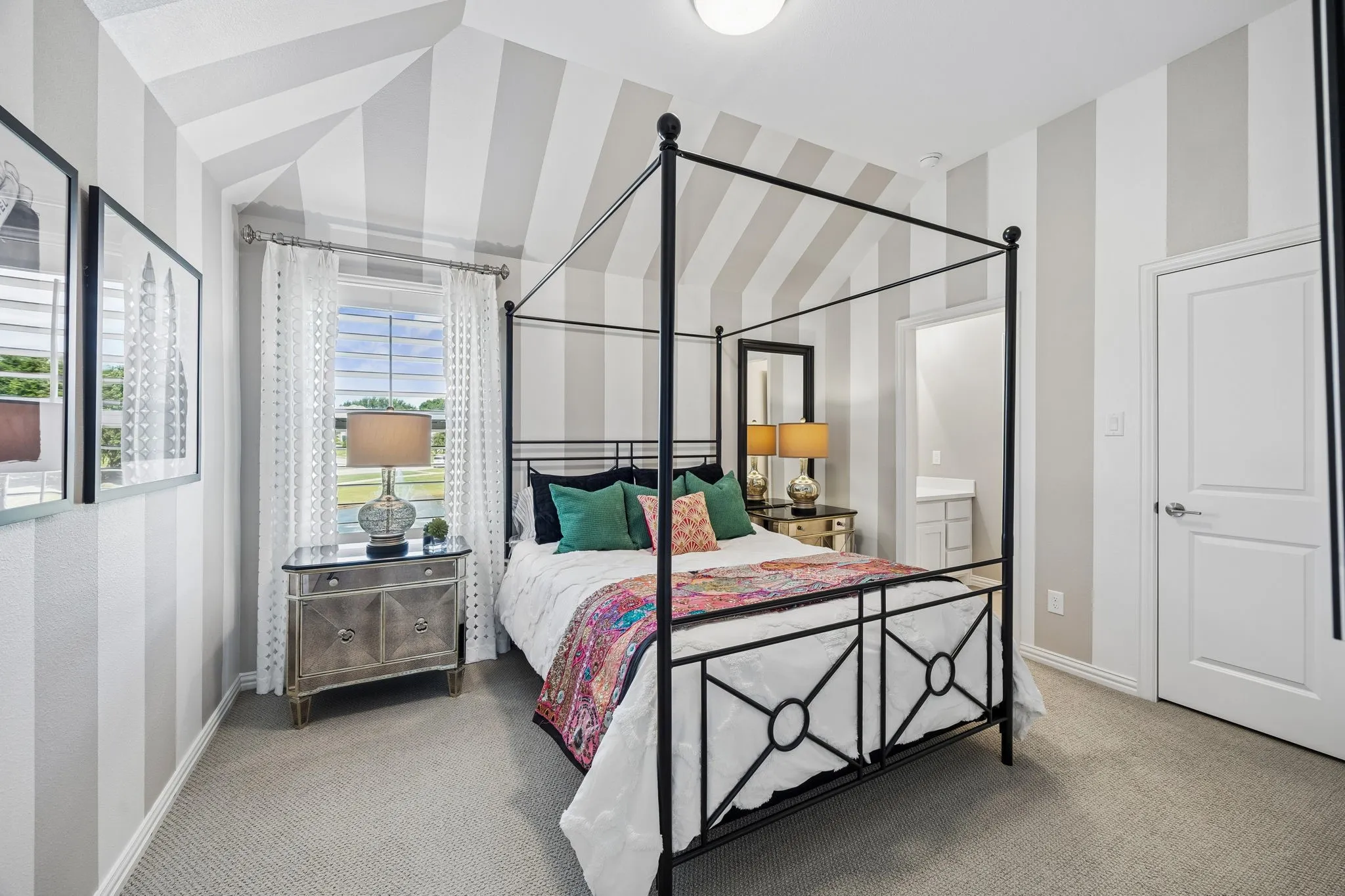 Third bedroom upstairs with walk in closet has videw of lake.