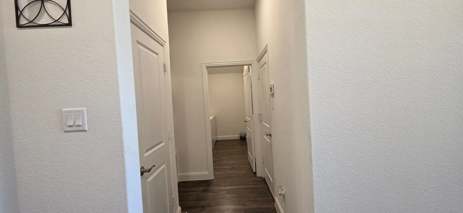 washer dryer large room with mud bench, coat closet nearer car garange