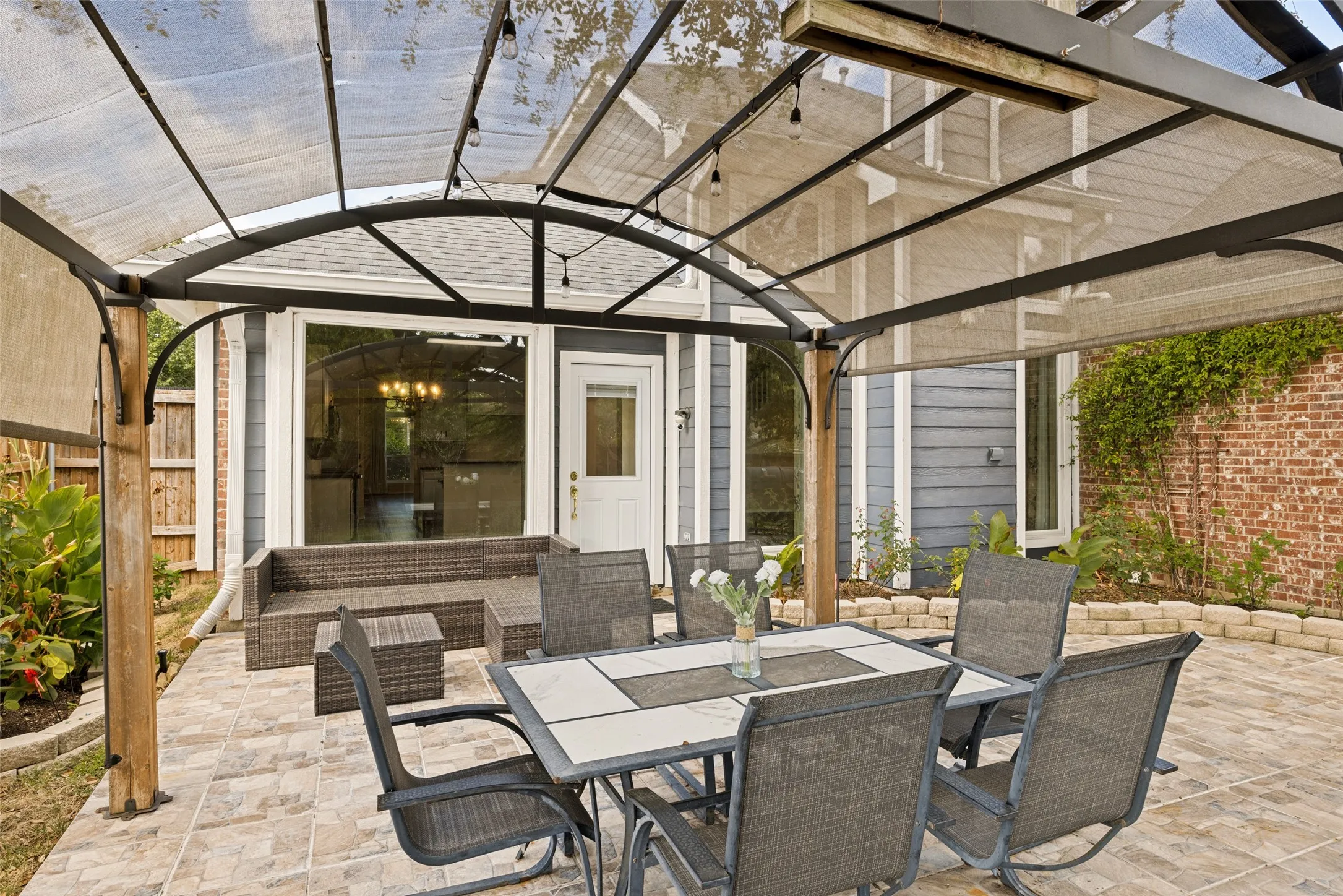 Stone patio and pergola