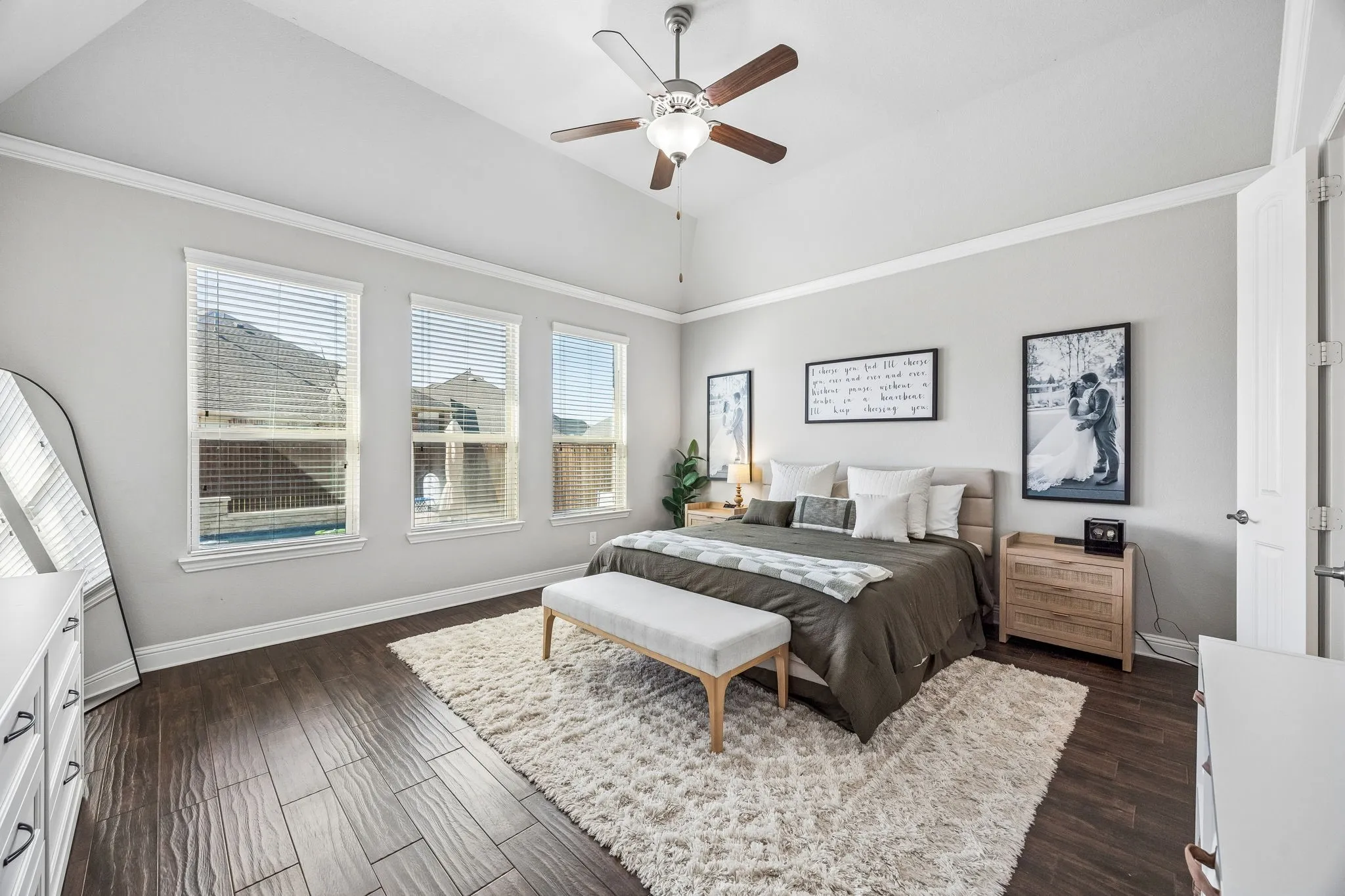 Primary bedroom overlooking the backyard.