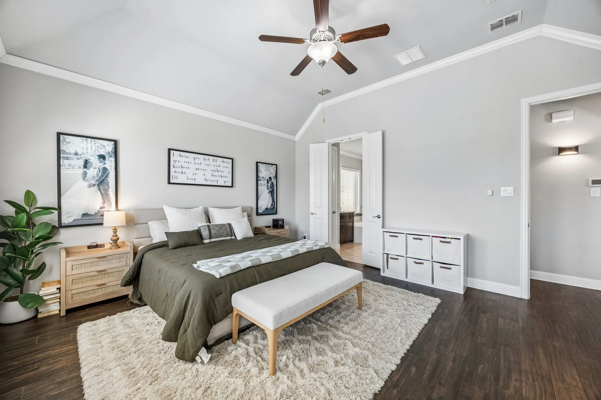 Primary bedroom overlooking the backyard.