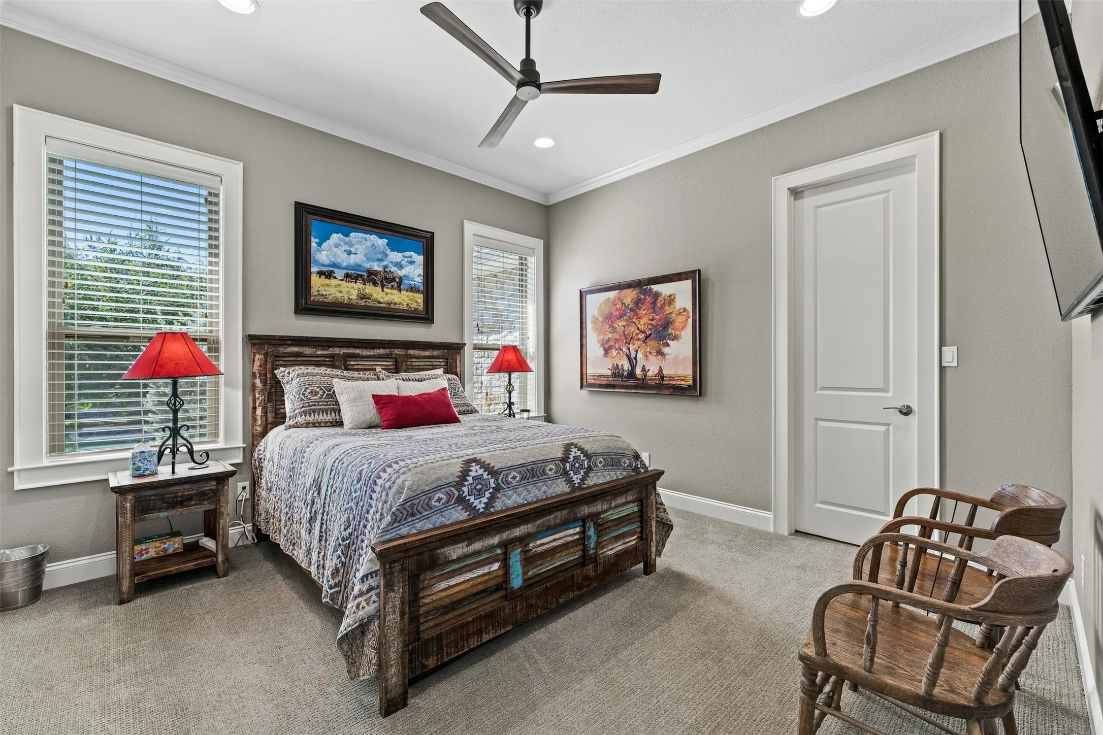 The first guest room has a walk in closet.