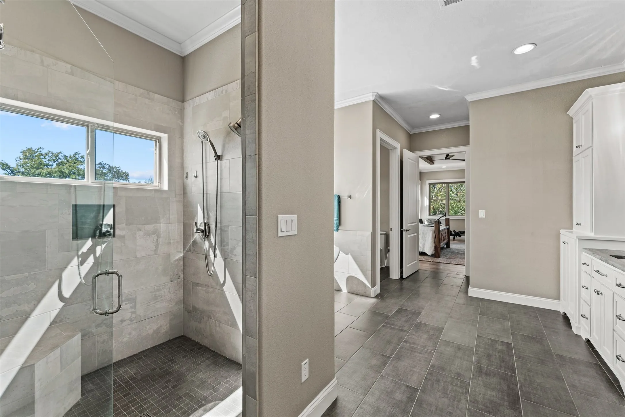 The spacious shower is also filled with natural light.