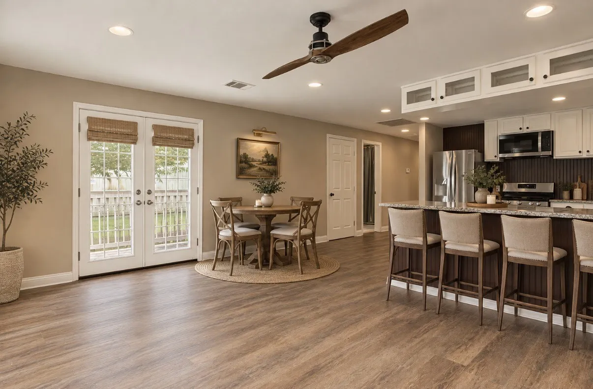 Virtually staged to show dining space.