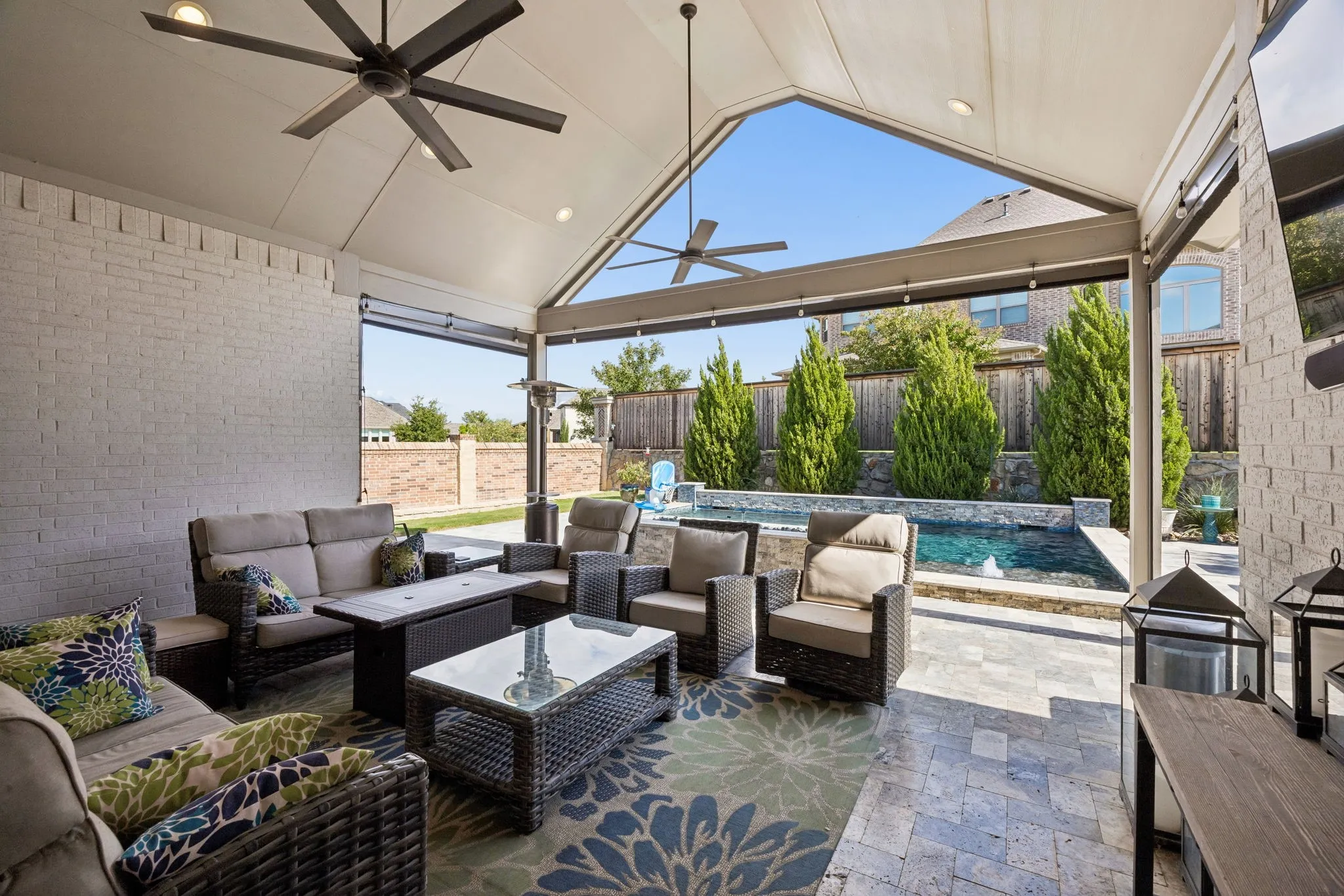 Homeowners extended the patio when they added the pool.