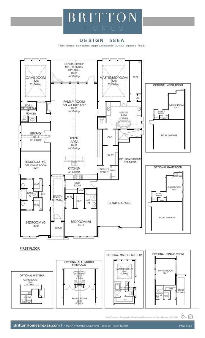 Floor plan with the 3 car tandem garage.