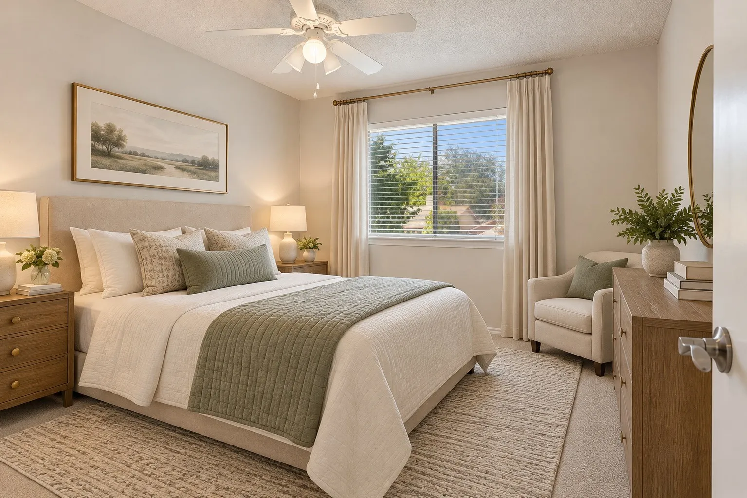 Guest bedroom, virtually staged.