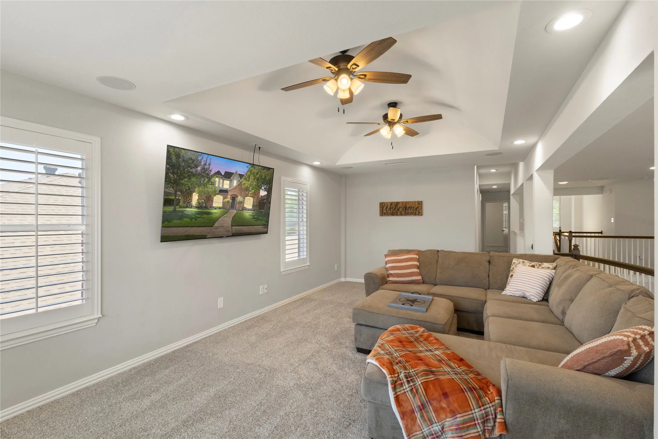 Second floor game room overlooks living room