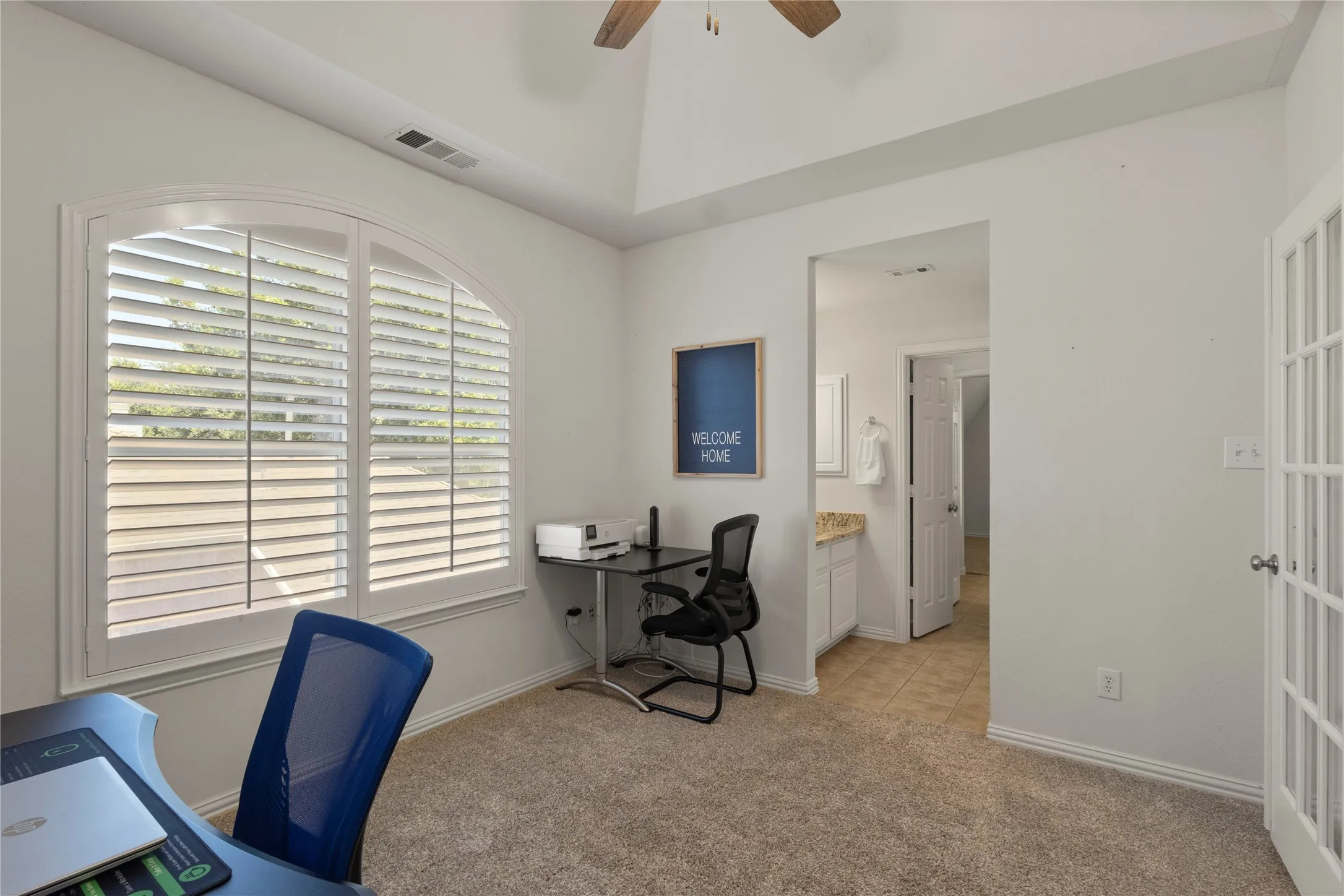 Second floor bedroom features french doors. Currently office, with access to Jack and Jill bath