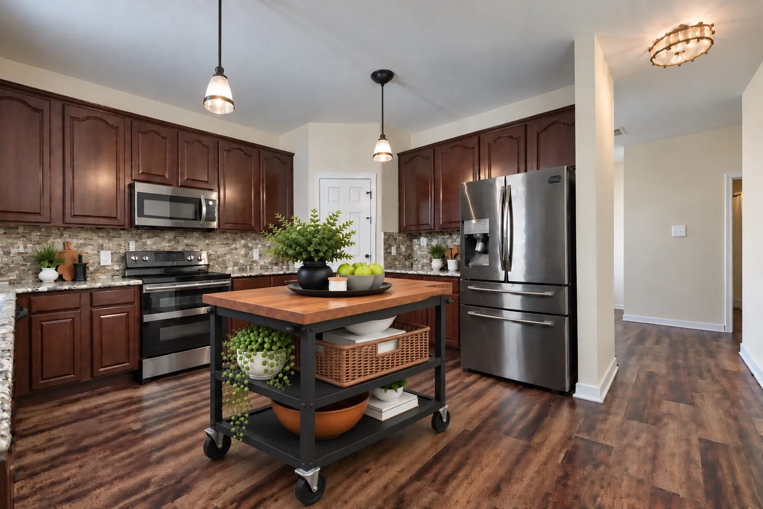 Virtually Staged Modern Kitchen Island Cart Display